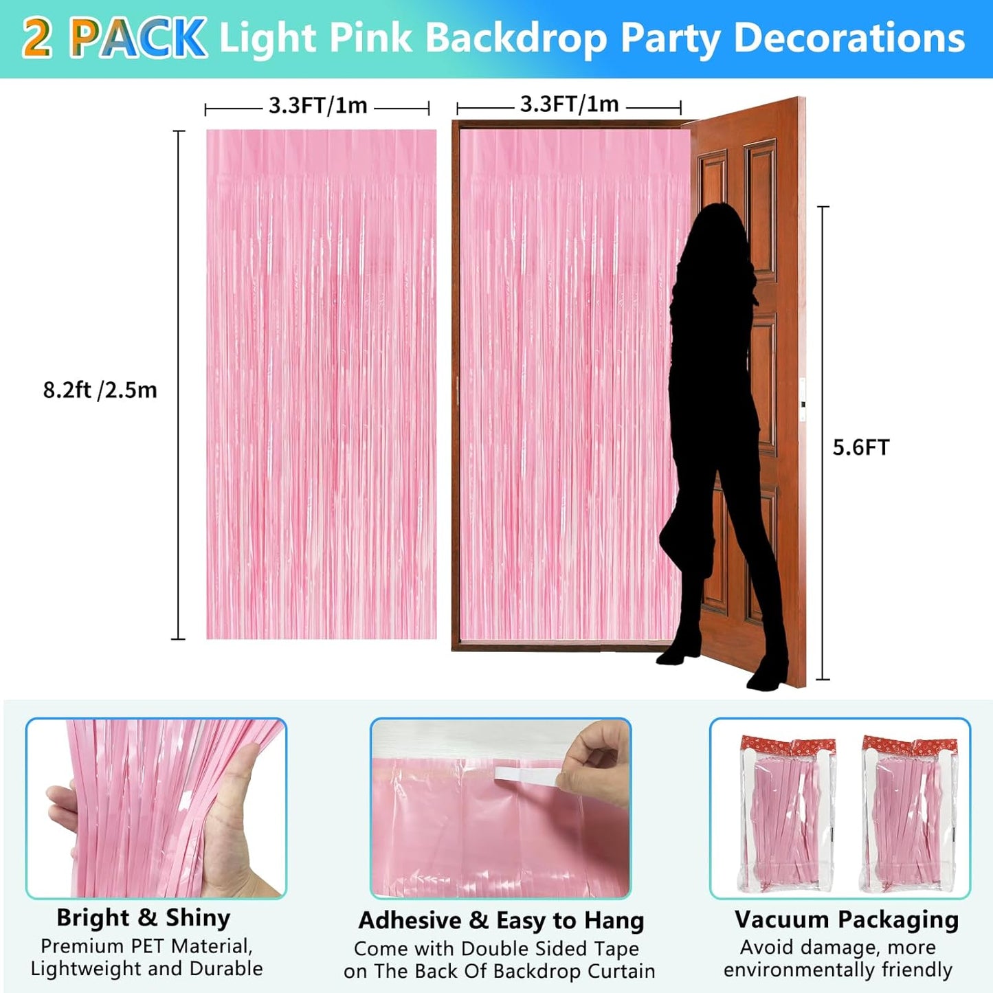 Pastel Pink Foil Fringe Curtain Backdrop - 3.3x8.2ft Party Decorations | Perfect for Birthdays & Celebrations