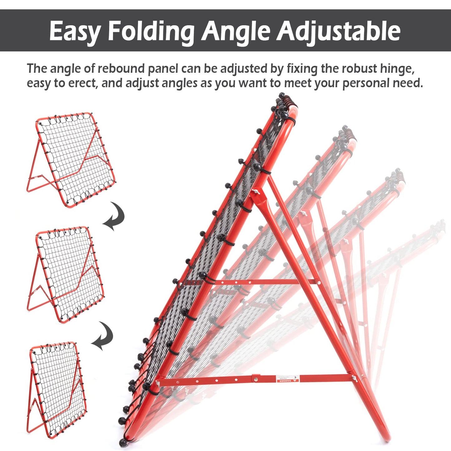 Amazing Tour Adjustable Soccer Rebound Net | Soccer Trainer with Steel Frame | Portable Folding Rebounder for Passing & Shooting Practice | Outdoor Sports Equipment for Youth & Adult, Red
