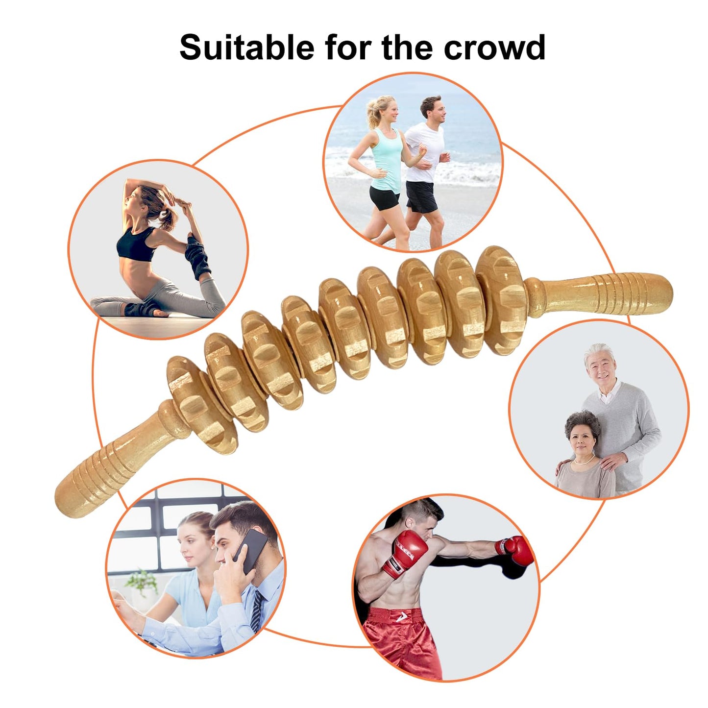 Deston Manual Massage Stick, Curved Wooden Handheld Roller Trigger Point Massager for Fascia, Cellulite, Muscle & Abdomen, Body Therapy Massager, Belly Relief Tool, White
