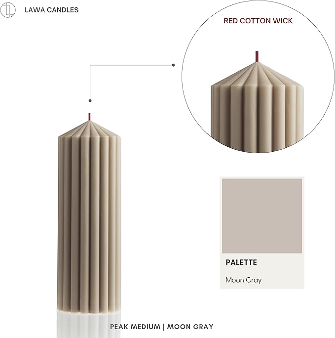 LAWA Ribbed Peak Pillar Candle - Large Beautiful Handmade Pillar Scented Soy Wax Candle Elegant Bubble Aesthetic Candle Housewarming Gift Home Room Shelf Decor Idea (Medium, Moon Gray)