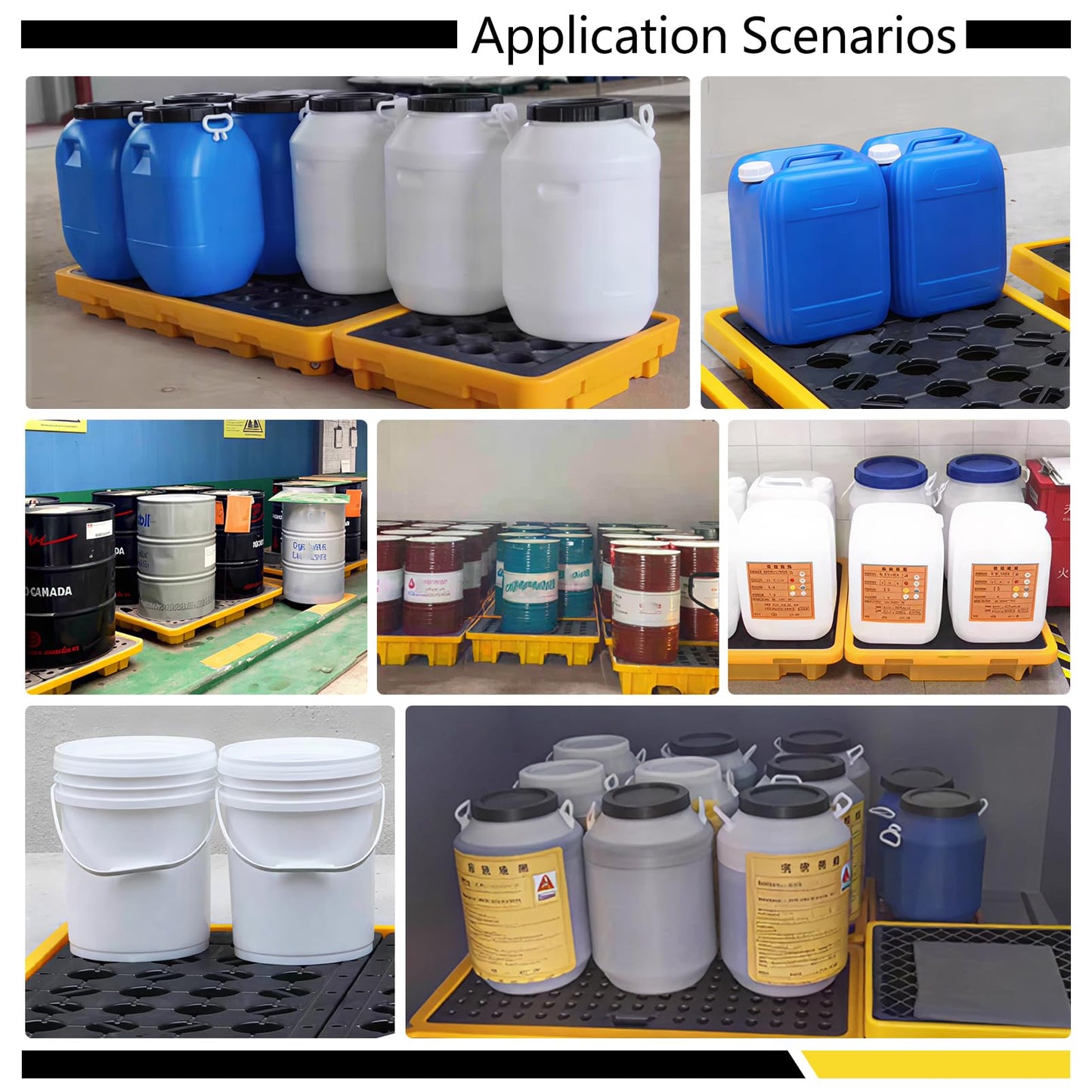 Spill Containment Tray with Drain, Anti-Leak Plastic Oil Tank Spill-Proof Pallet, Industrial Oil Drum Modular Platform,26.4 x 26.4 x 5.9in,1 Drum,2 Pcs
