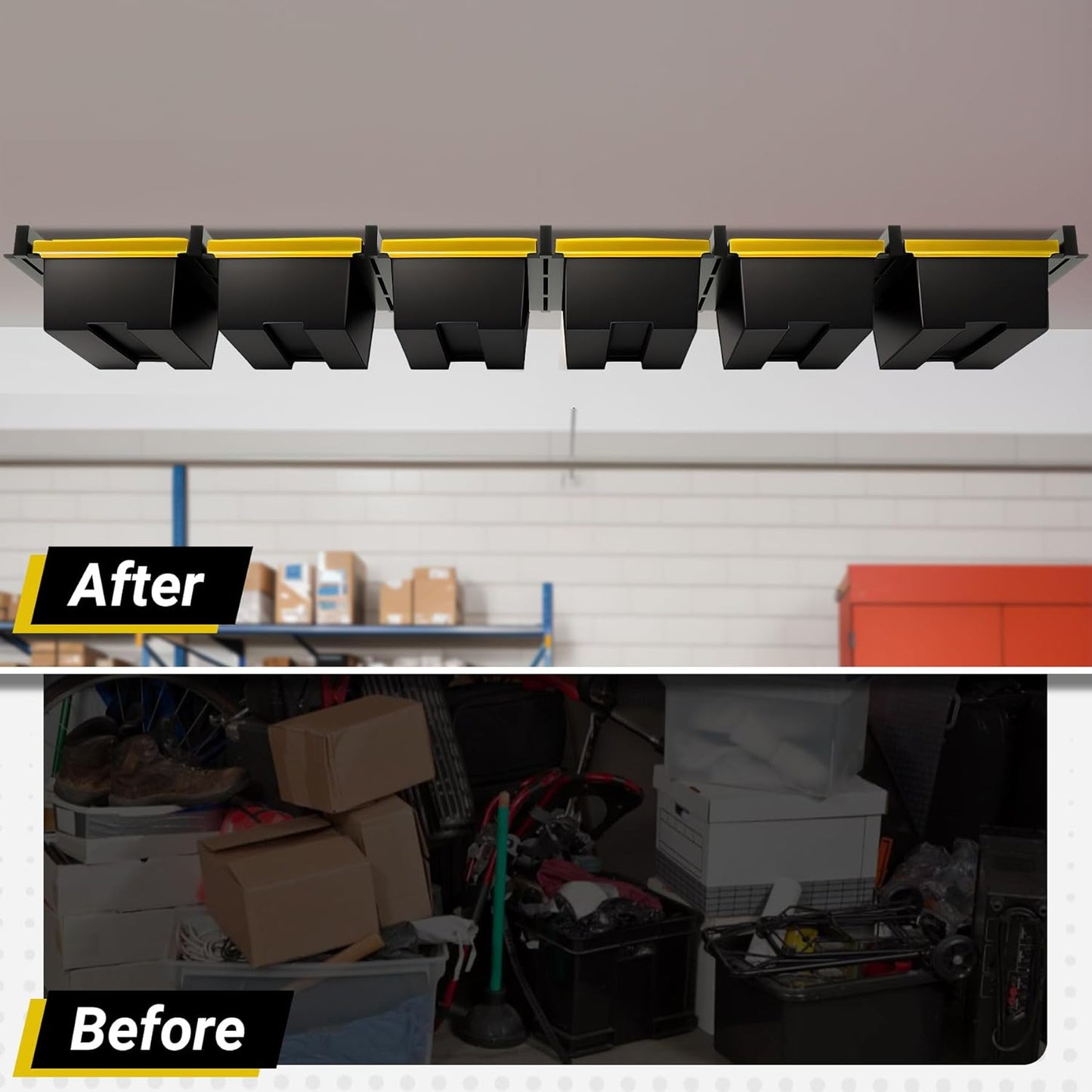 Overhead Garage Storage Rack - Heavy Duty Ceiling Racks for 6 Bins | Powder Coated Design