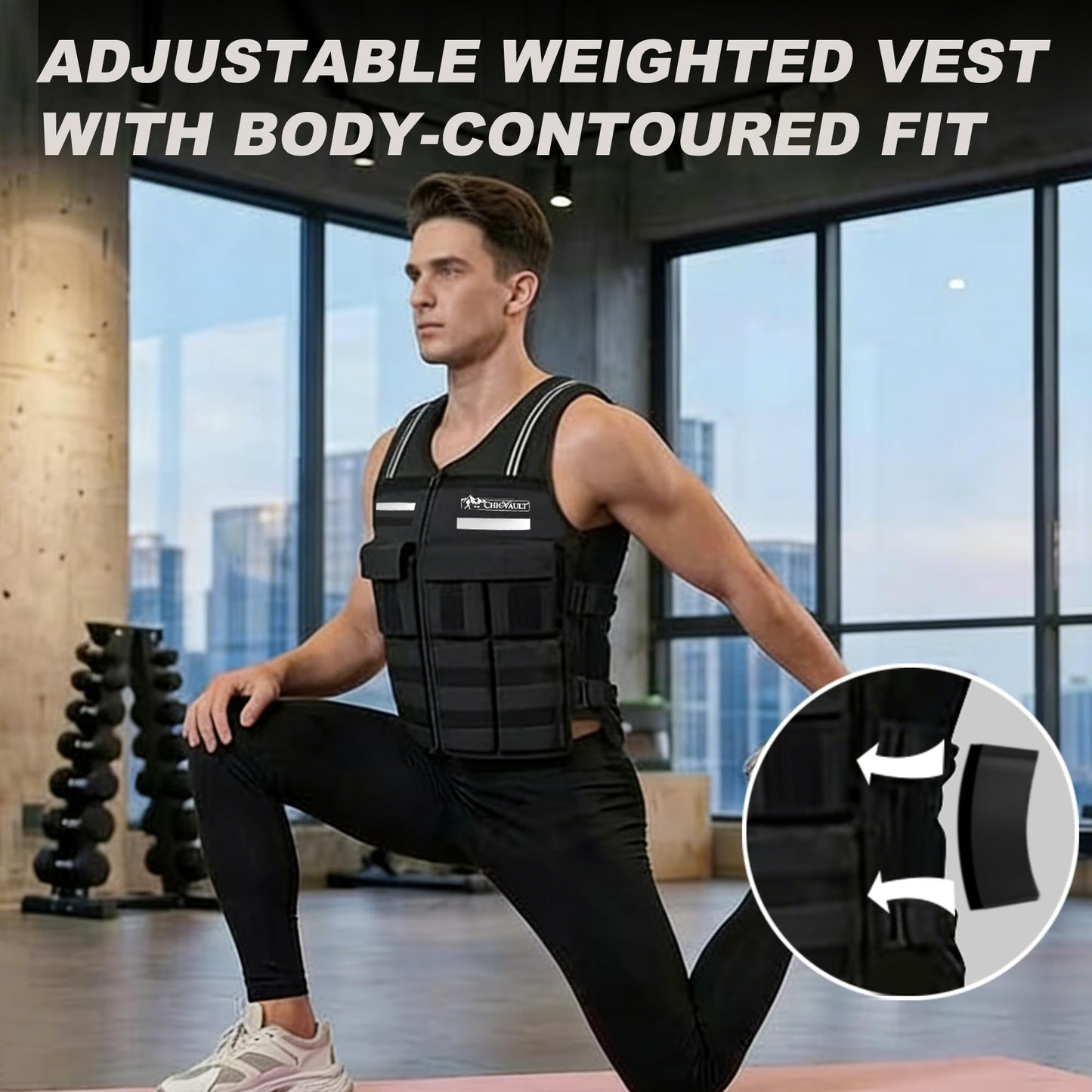 CHICVAULT Adjustable Weighted Vest for Men Women (2-20LB),Soft Silicone Counterweight-providing a snug,comfortable fit,Removable & No-Bounce Design, Rucking, Running, Strength Training, Gym, with Reflective Strip(2-20LB)