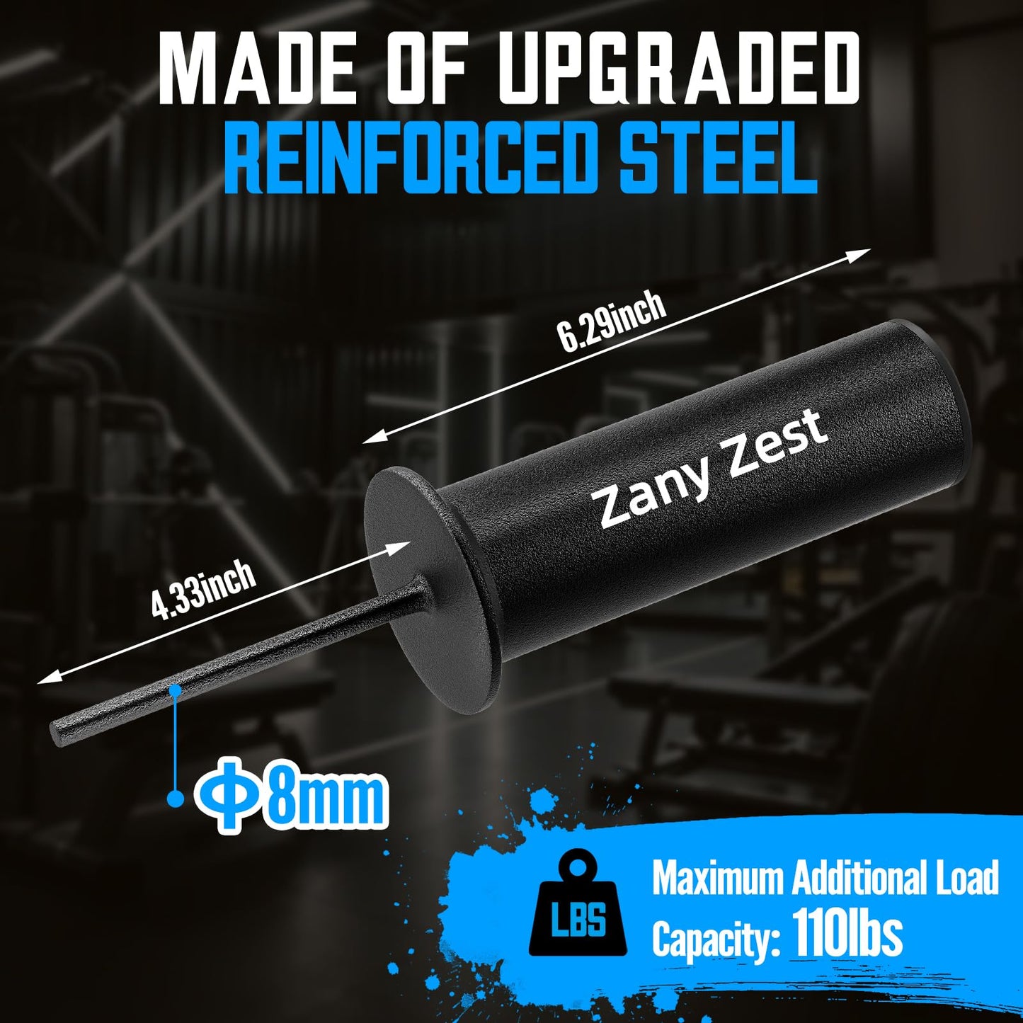 Reinforced Weight Stack Pin - Maximum additional Load Capacity of 50kg/110lbs - Load Extra Olympic Weight for Strength Training Weight Lifting in Gym Cable Machine & Home Gym(Dia:8mm Length:110mm)