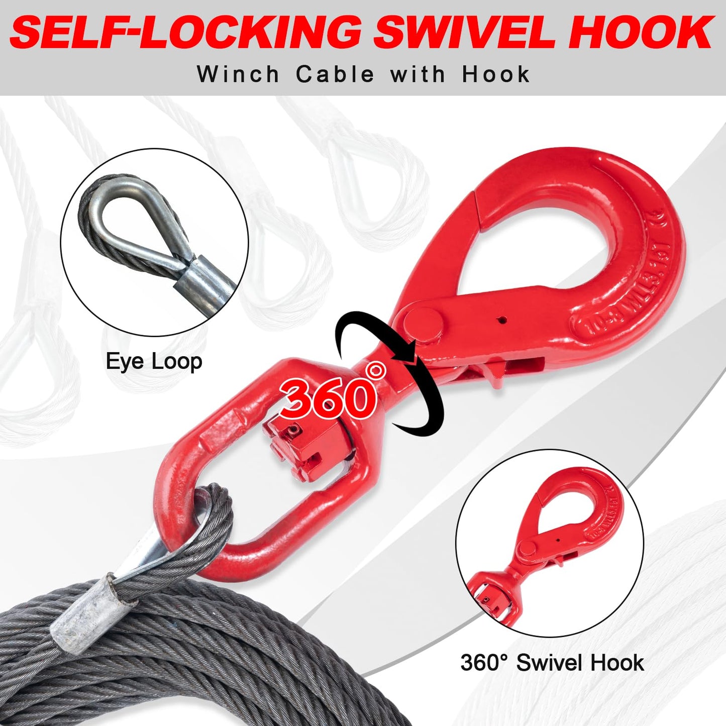 SajoSolid 3/8" x 75' Winch Cable with Safty Hook, 6 x 37 Strand Construction, Steel Winch Rope Heavy Duty 20,500 Lbs Breaking Strength, Tow Cable Suitable for Most Trailers and Heavy Lifting