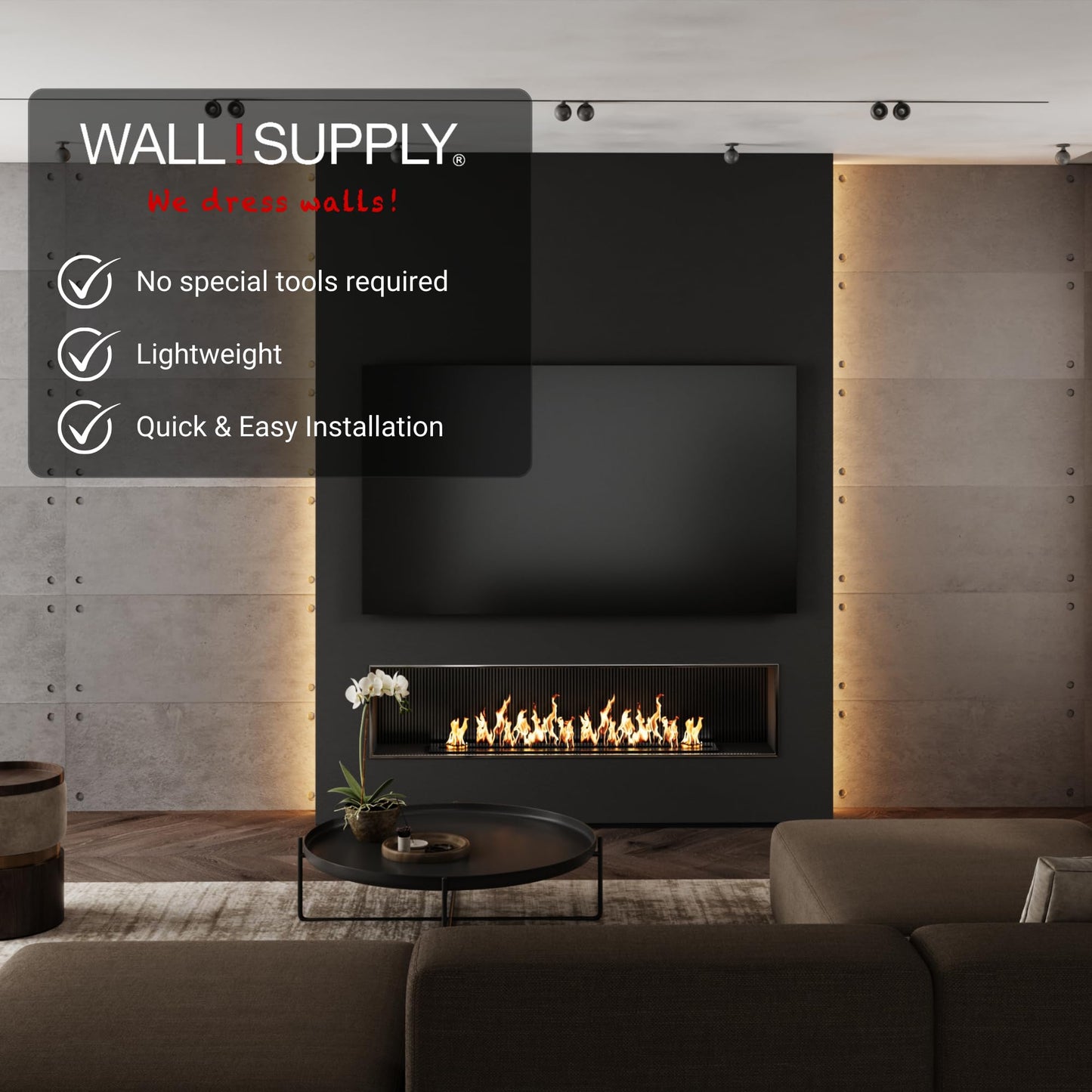 Wall!Supply 3D Wall Panels – Industrial Concrete Loft Style – Lightweight Foam (EPS) – Wallpaper Alternative for Living Room, Bedroom & Office – Easy DIY Installation – 4 Pack, Covers 25.84 Sq Ft