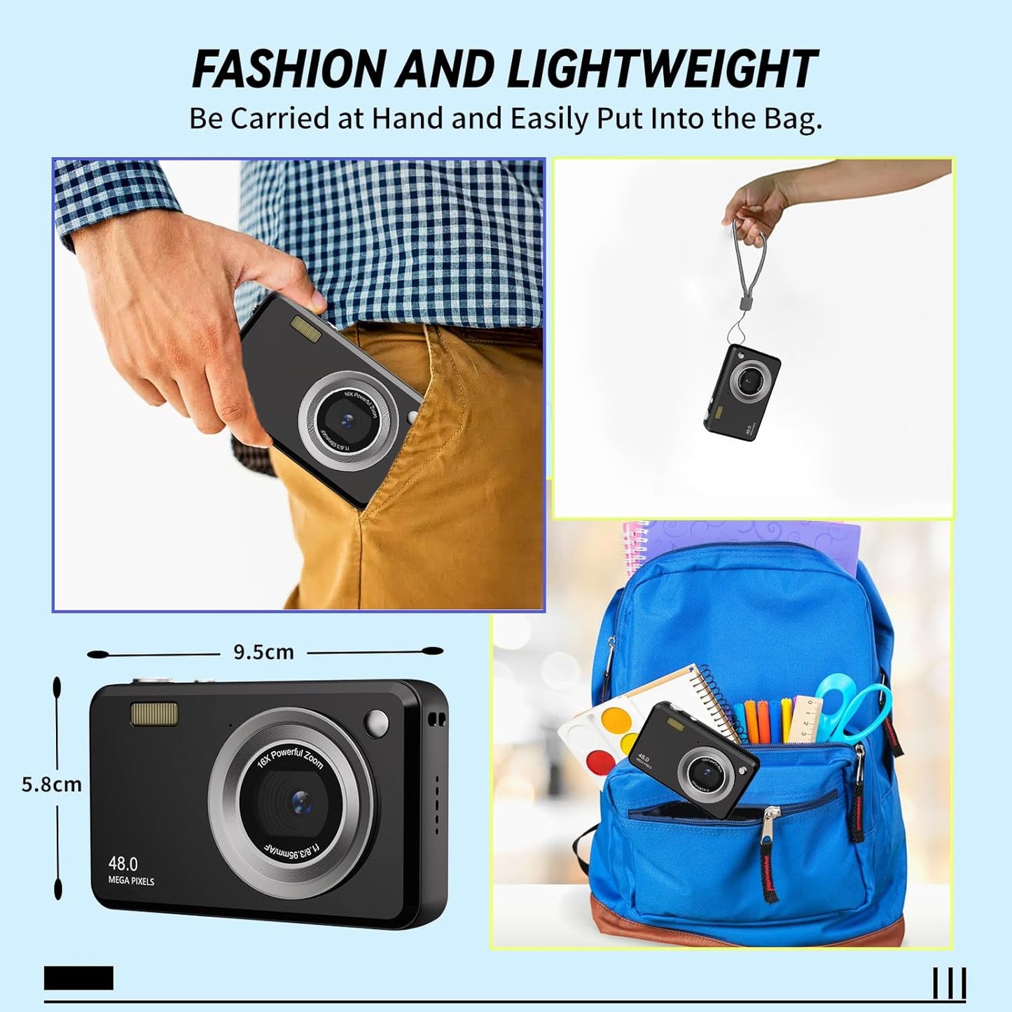 Yehtreh 16X 32GB Digital Cameras FHD Camera for Kid Boys Girls Compact Digital Point and Shoot Camera with Zoom Card