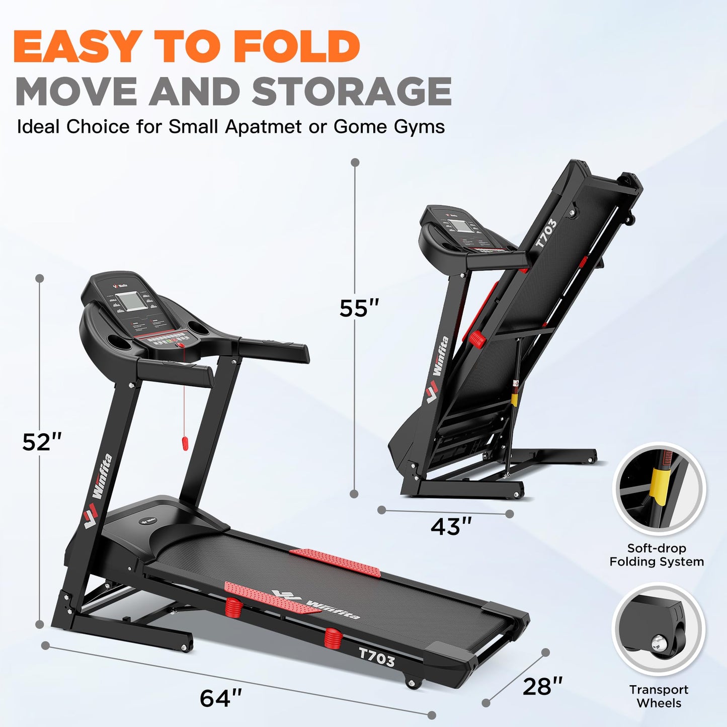 Winfita 4.0 HP Folding Treadmill with 15% Auto Incline (8.5°), 10 MPH Speed, 300 lb Capacity, 50" x 18" Belt, App Connectivity, Pause Function, 64 Preset Programs, BMI Detector for Home Use