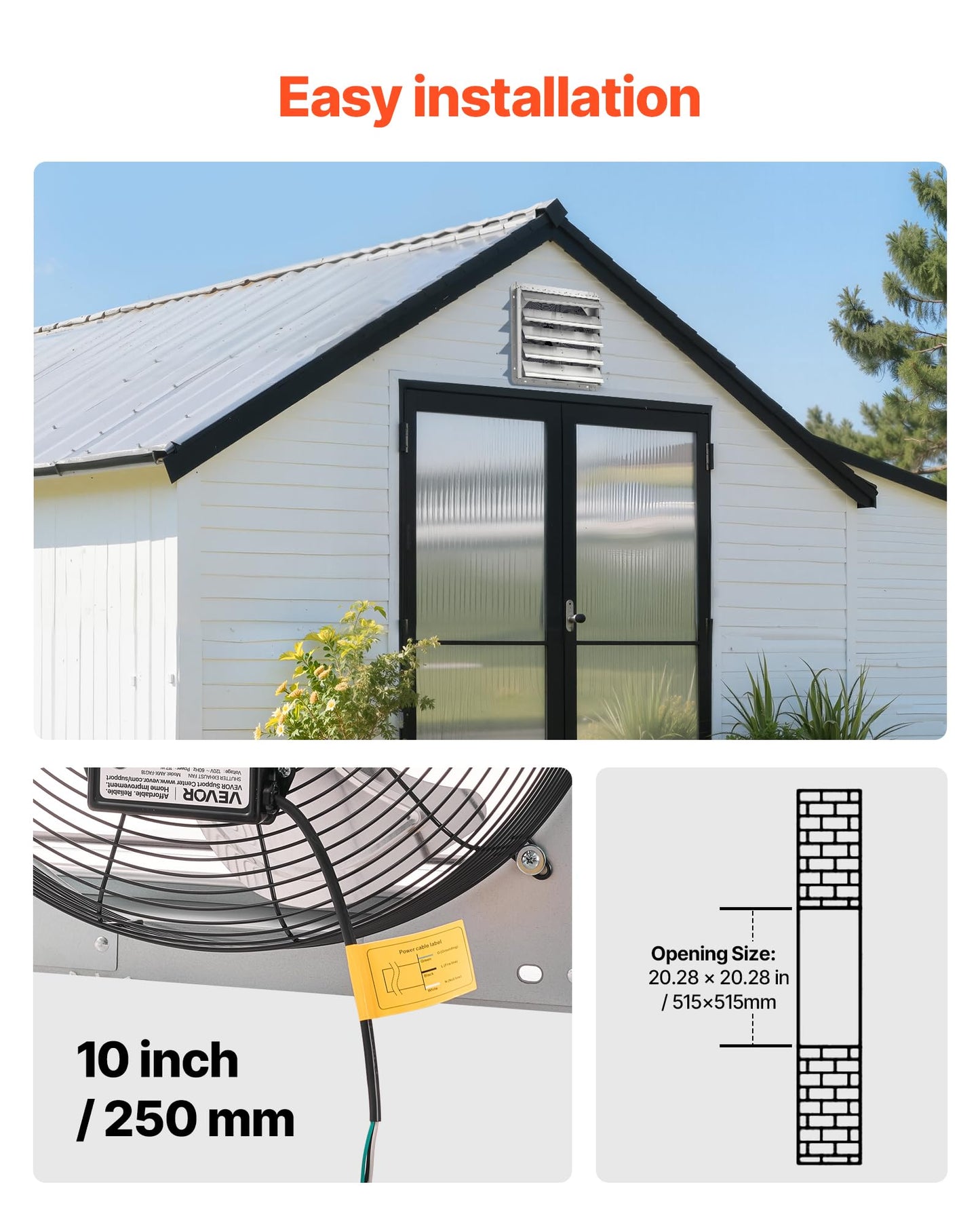 VEVOR 20'' Exhaust Fan, Wall Mounted Attic Fan with Variable Speed, 3000 CFM, Automatic Shutter, Ventilation and Cooling, Silver, Fan Only