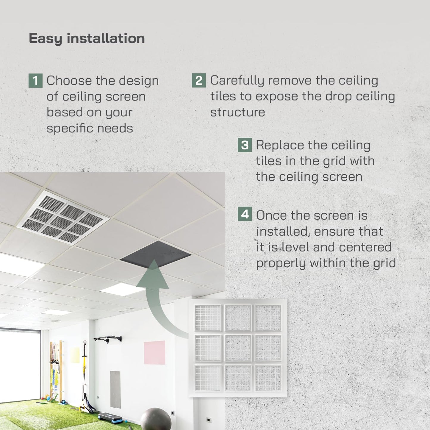 Vent Systems 2' x 2' ft Pack of 4 Plastic Suspended Ceiling Plate with Square Grid - 9 Piece Grid Register - Drop Ceiling Vent Cover - Increase Lightning - Reduce Dust Accumulation - 24" x 24" Grille