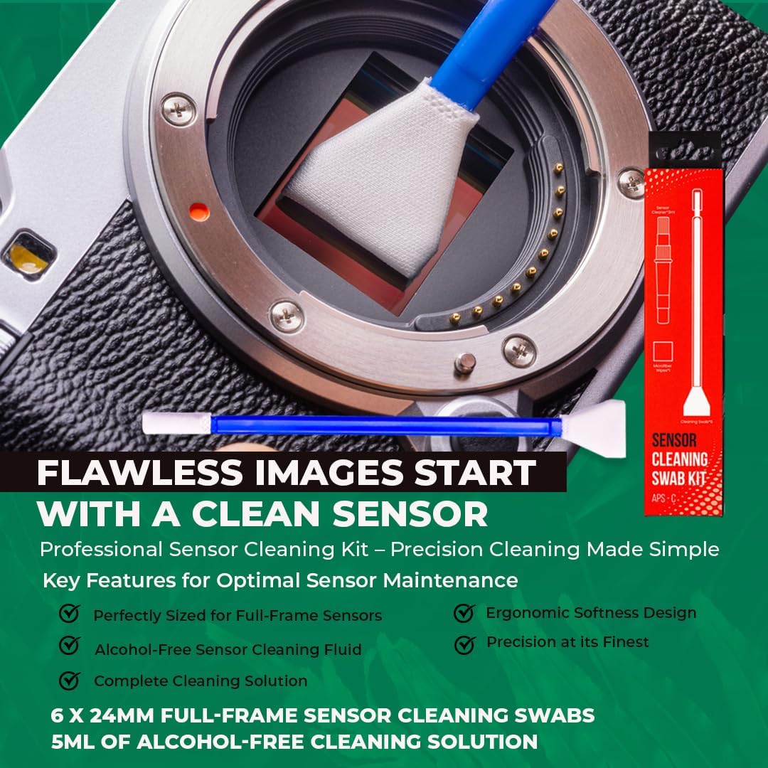 Reflex Camera 6Pk) Professional Sensor Cleaning Kit, Alcohol-Free Solution Safe, Residue-Free for Sony, Canon, Nikon