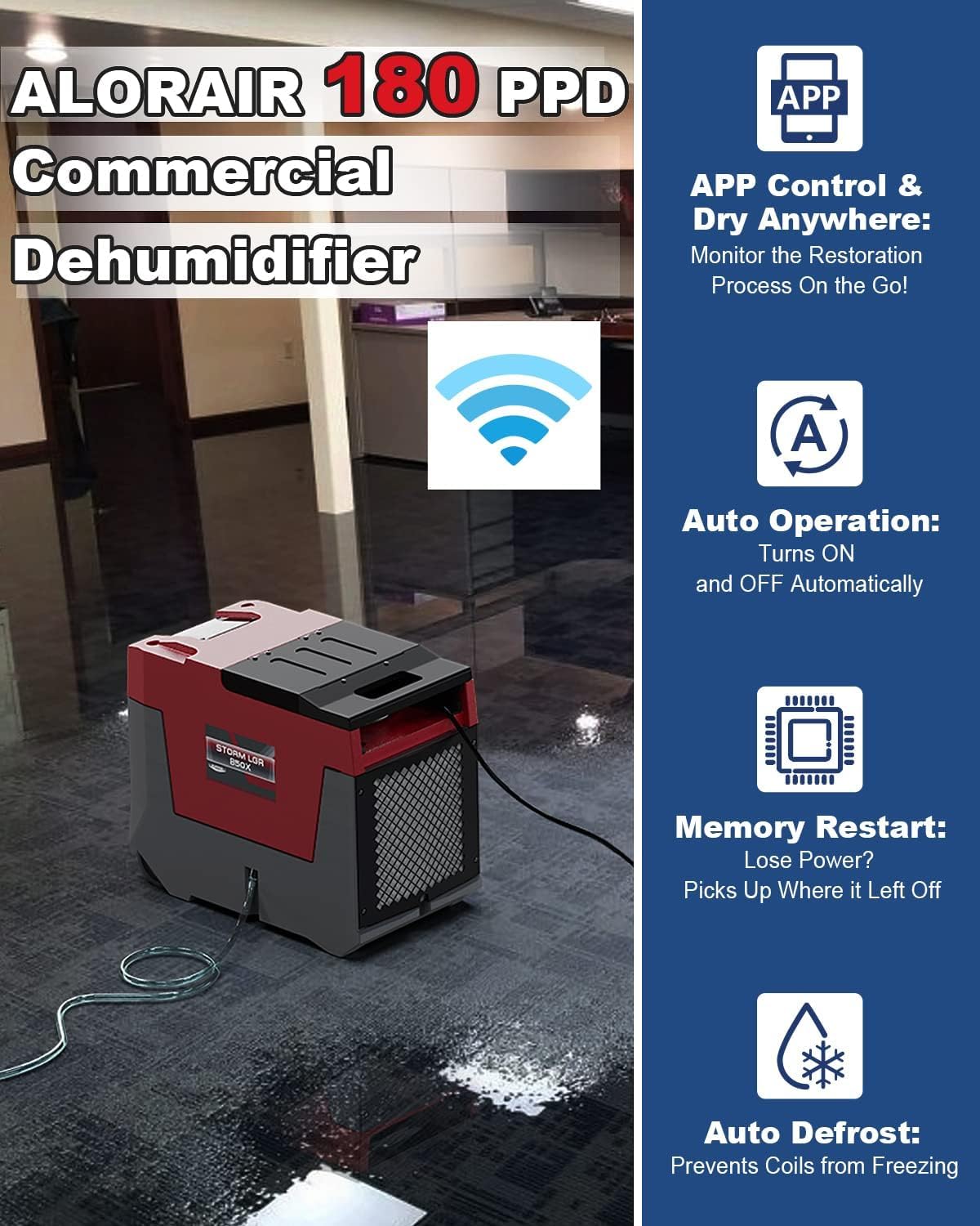 ALORAIR 180 PPD Commercial Dehumidifier Smart APP Control, 28 Gallons Industrial Dehumidifier for Home, Basements, Garages, Crawl Space, Water Damage Restoration, Storm LGR 850X