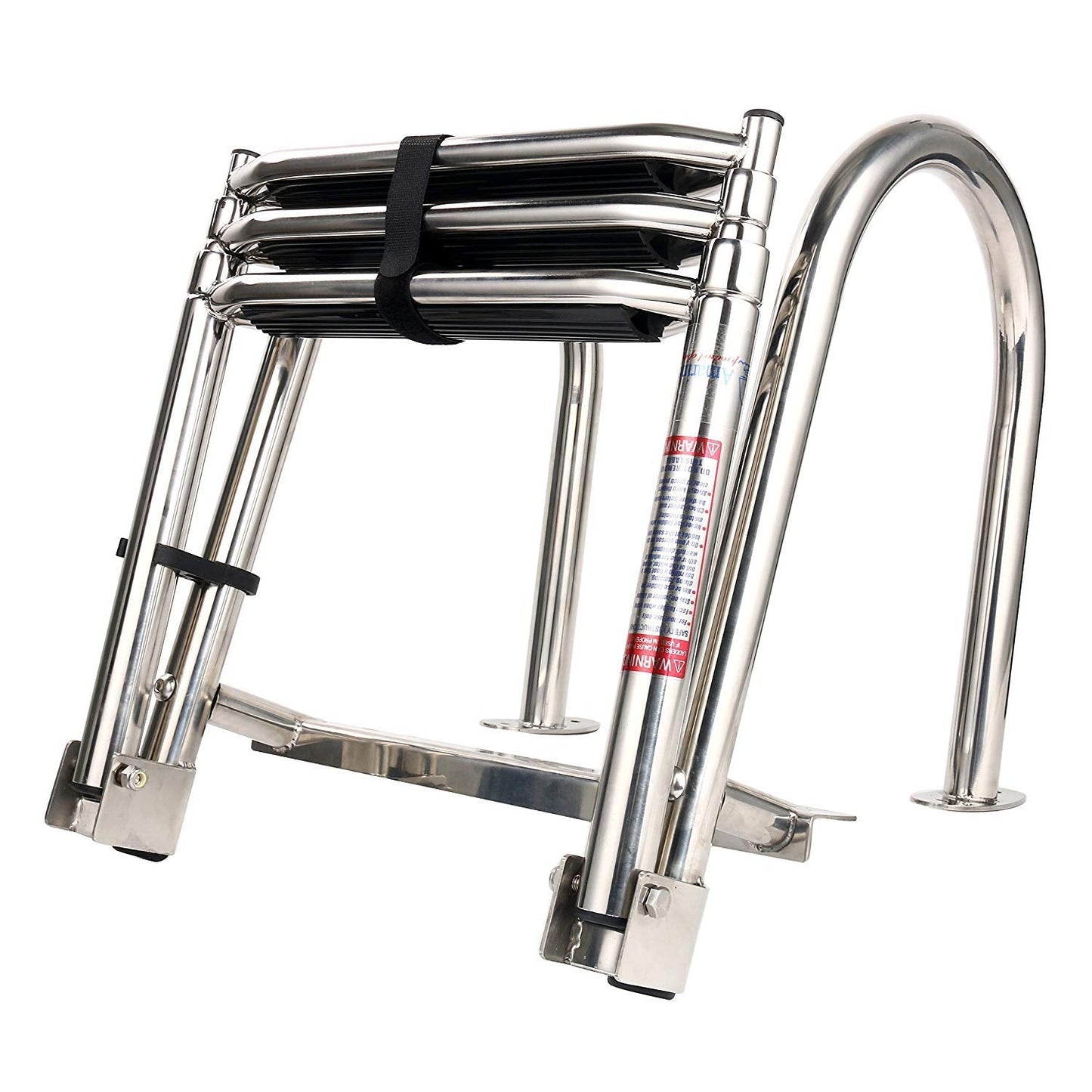 Amarine Made Boat Ladder, 3 Step Premium Stainless Folding Rear Entry Pontoon Boat Ladder w/Extra Wide Step