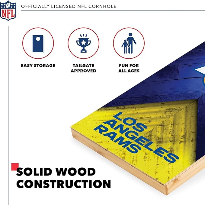 NFL Football 2' x 4' Regulation Size Solid Wood Cornhole Set with Direct Print HD Team Graphics Great Gift for Any Football Fan! Bean Bag Toss Family Outdoor Game