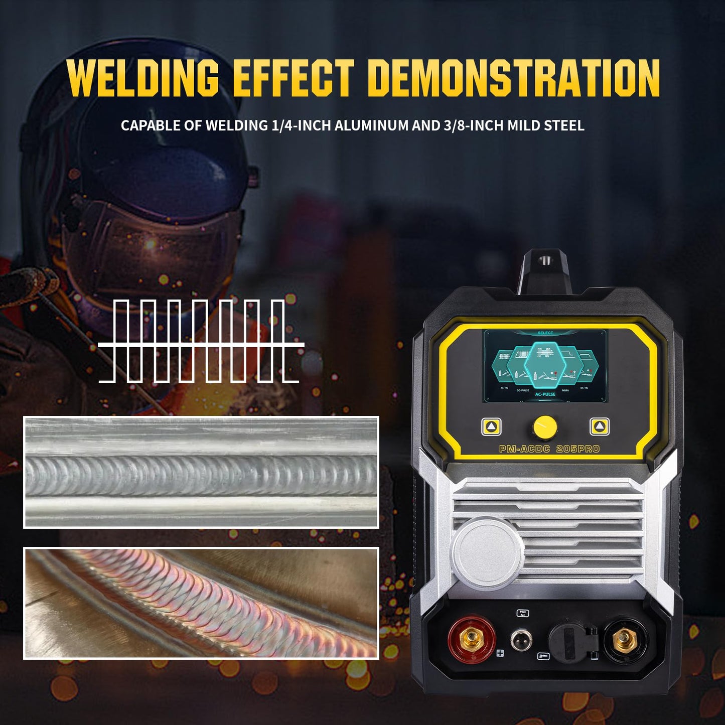 PUWU 205Amp AC/DC Aluminum TIG Welder, 6-in-1 Multiprocess Welding Machine, AC TIG/DC TIG/AC Pulse/DC Pulse/MMA/STICK/SPOT TIG,110V/220V Dual Voltage, Square/Triangular Wave ACDC Welder Machine