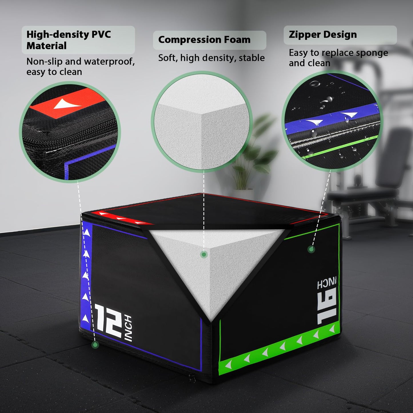 FAHKNS 3 in 1 Foam Plyometric Jump Box,Plyo Box High-Density,EPE Foam Core PVC Leather Cover Non Slip,Jumps Exercise for Home Gym Training Fitness