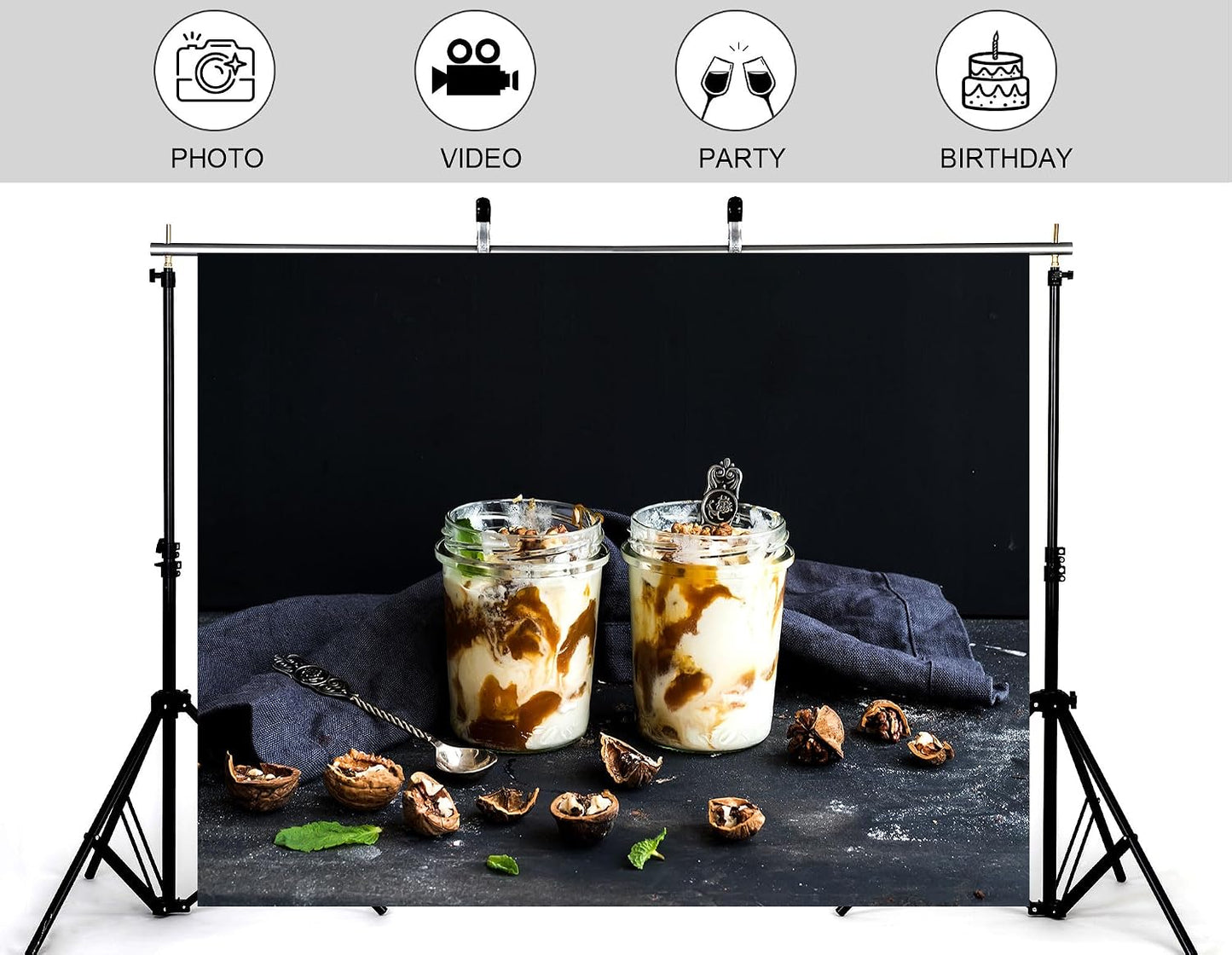 KeyWork 9x9ft Yogurt Parfait Backdrop Walnut and Caramel Dessert Photography Background for Brunch Party Sweet Event