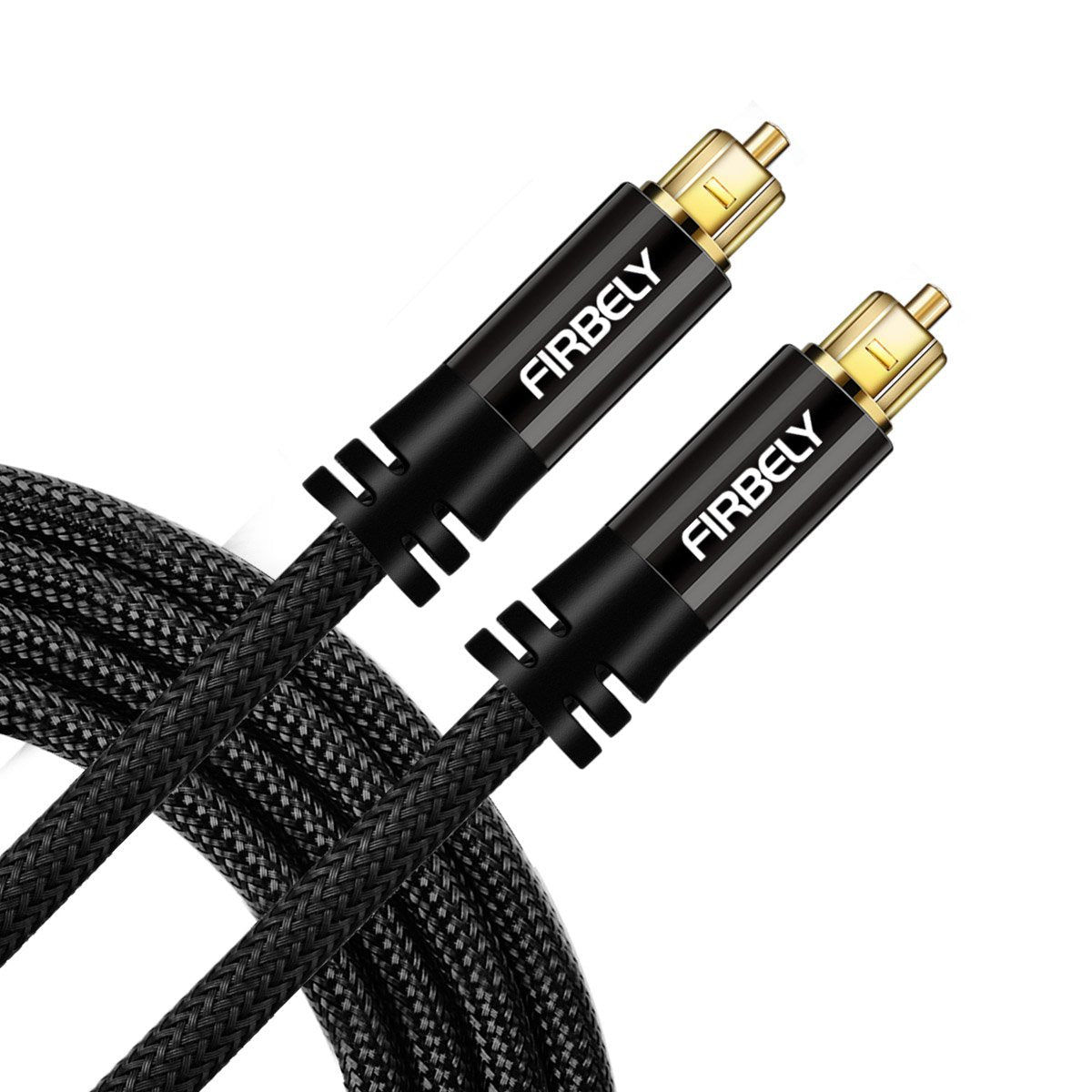 FIRBELY 8 Digital Toslink Cable Optical Audio Cable-S/PDIF Fiber Optic with Metal Connectors Braided Jacket Black Cable