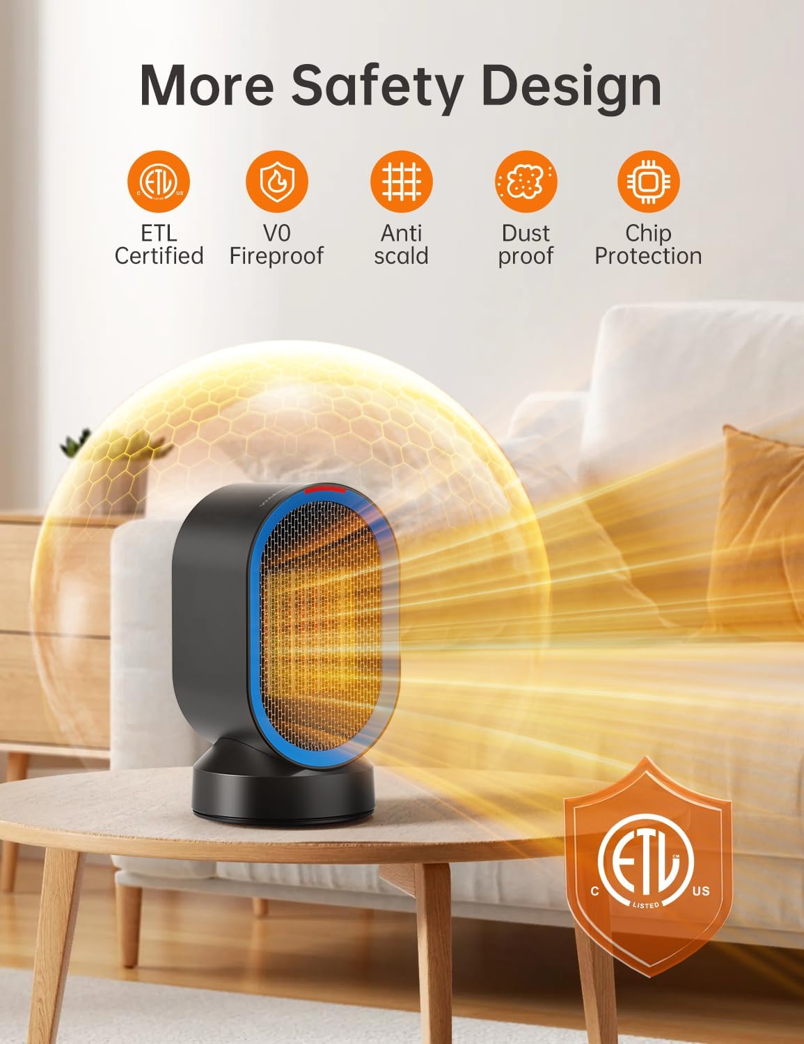 TABYIK Electric Space Heater - 45° Oscillating Portable Heater for Home & Office | Compact Black Design