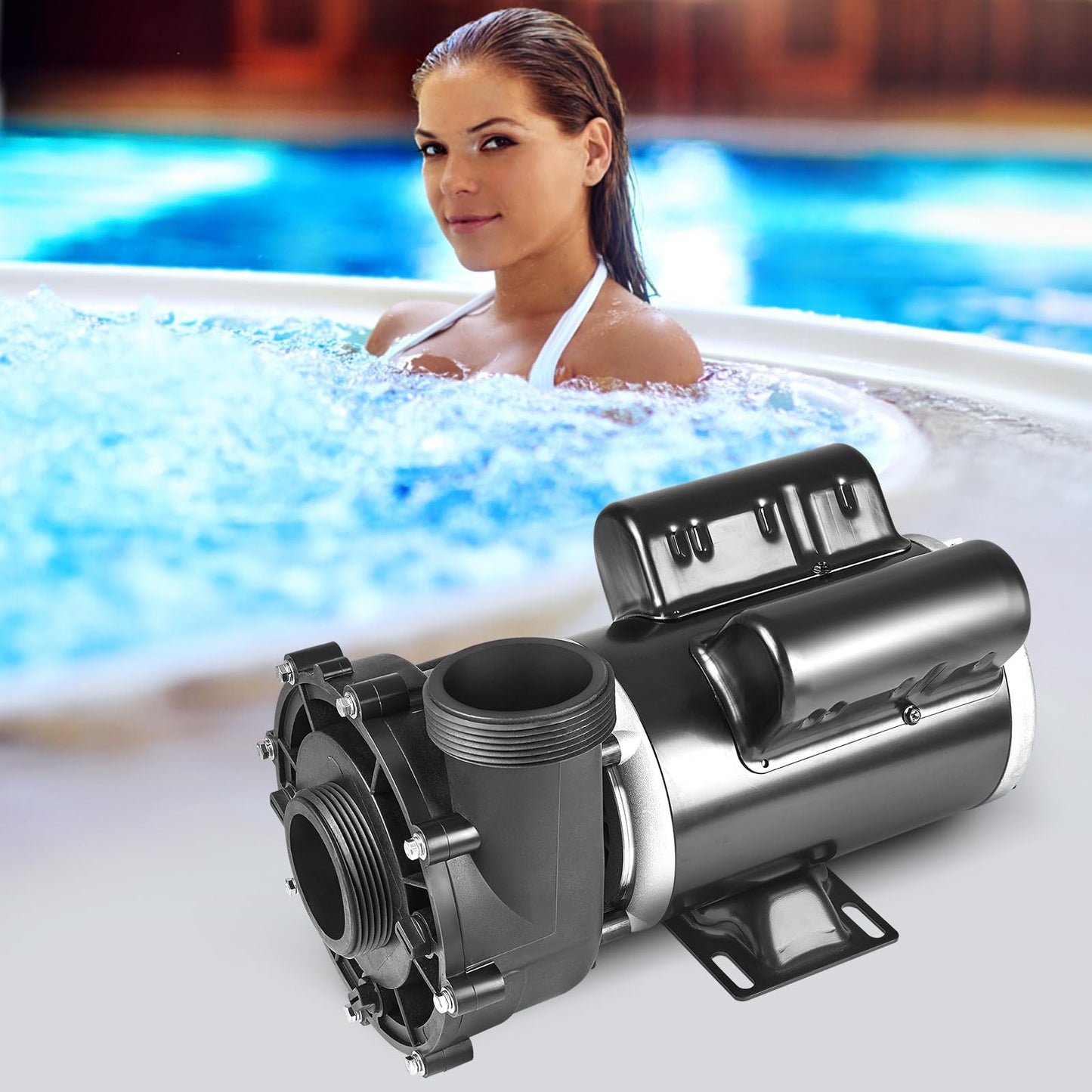 VEVOR 2 Speed SPA Pump, 48-Frame, AC 110-120V Hot Tub SPA Pump, 1.5 HP / 150 GPM / 42.65 ft High Speed or 0.46 HP / 70 GPM / 9.18 ft Low Speed, 2'' Port 90° Rotational Interface for Hot Tub