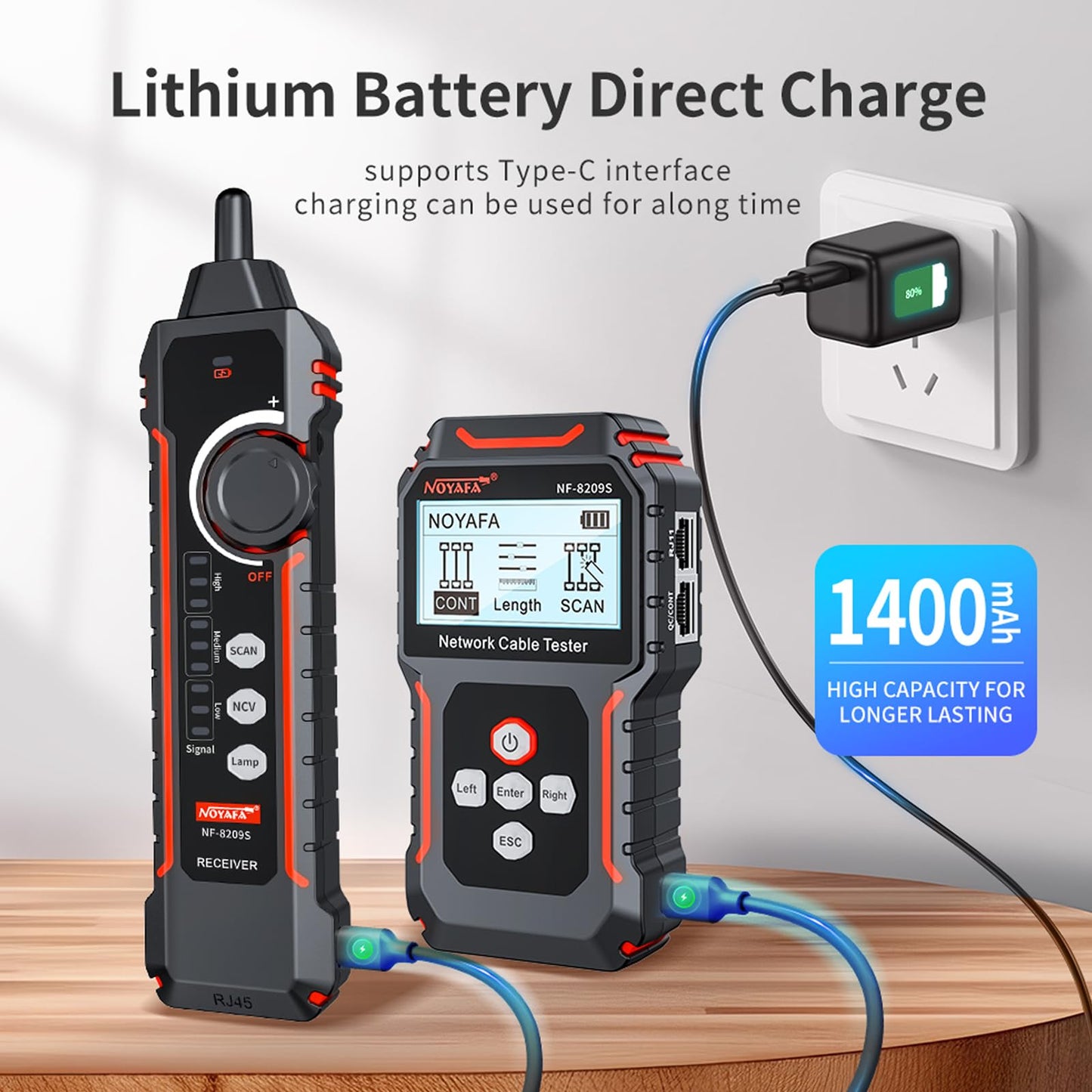 NOYAFA NF-8209S Network Cable Tester, Ethernet Cable Tester with CAT5, CAT6 Line Tracer, PoE, NCV, Length Test, Port Flashing, Fault Line Scan for Cable Grooming, LAN Network Cable Tracer Kit
