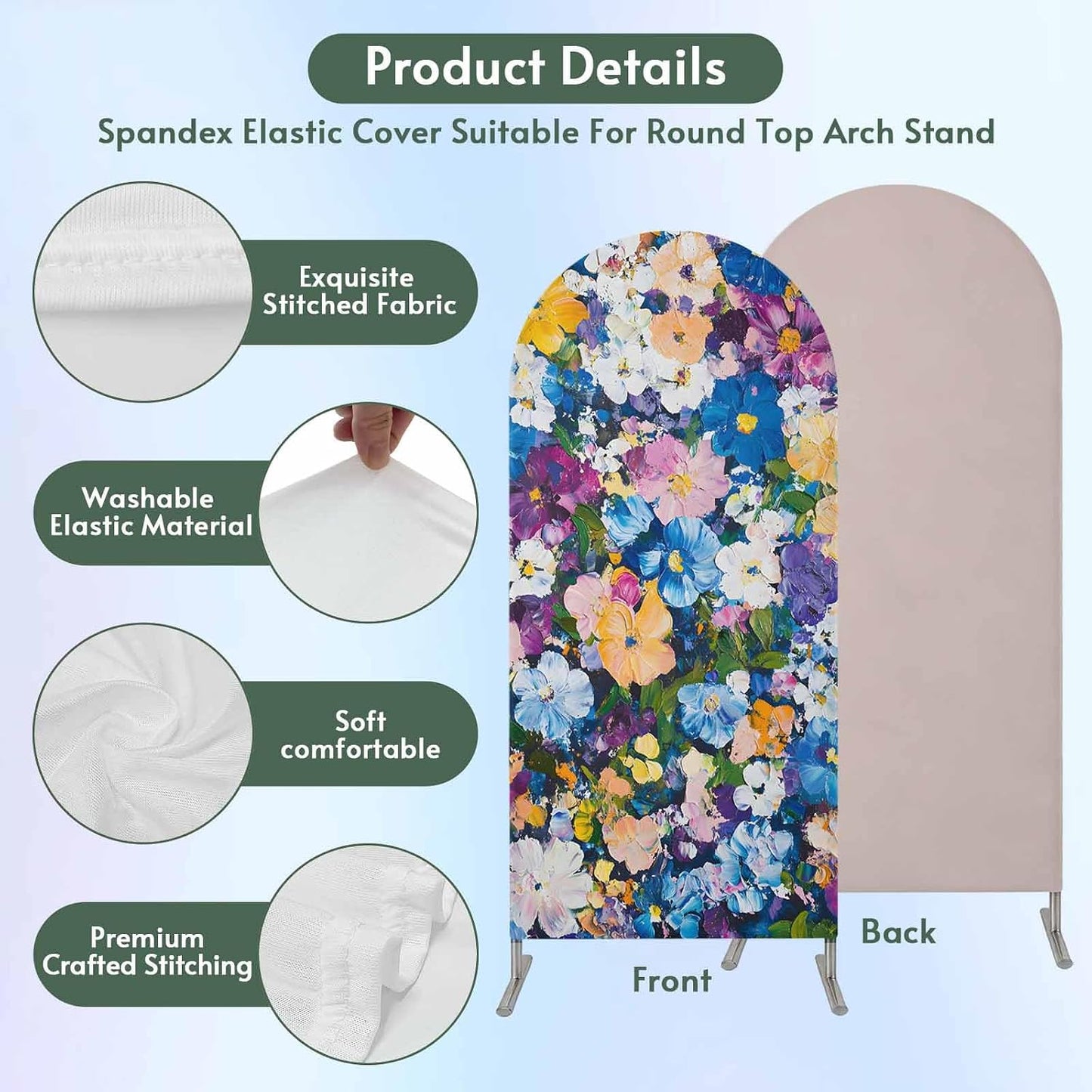 Jnbasdffb 7.2 Spring Floral Wedding Arch Cover,Stretchy Spandex Arch Backdrop Stand Covers FT,Oil Painting Flowers