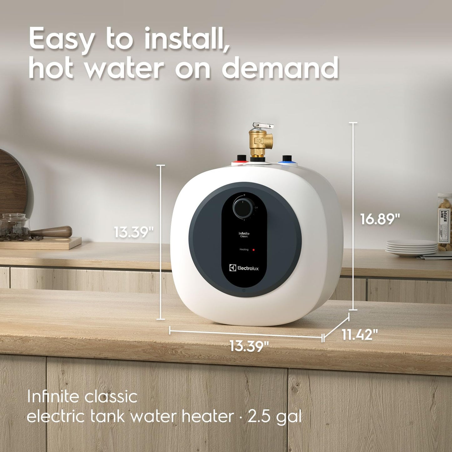 Electrolux 2026 Early Release Mini Tank Water Heater Electric, 2.5 Gallon Under Sink Water Heater for Point of Use On Demand Hot Water, Shelf Wall or Floor Mounted