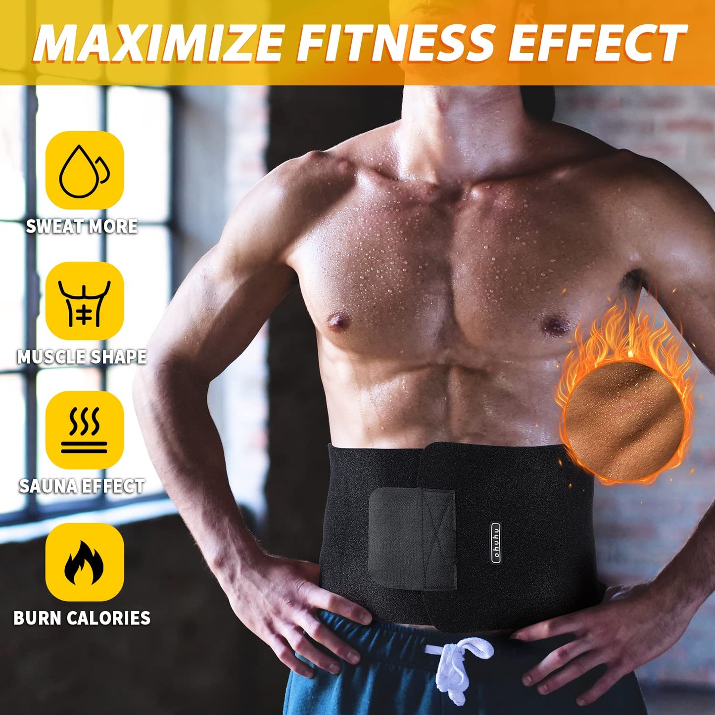 Ohuhu Waist Trimmer, Adjustable Neoprene Ab Trainer Belt for Back Support, Sweat Band Waist Trainer for Training & Workouts, Sweat Enhancer, Fits Up to 44 Inches for Men & Women Black (Large)