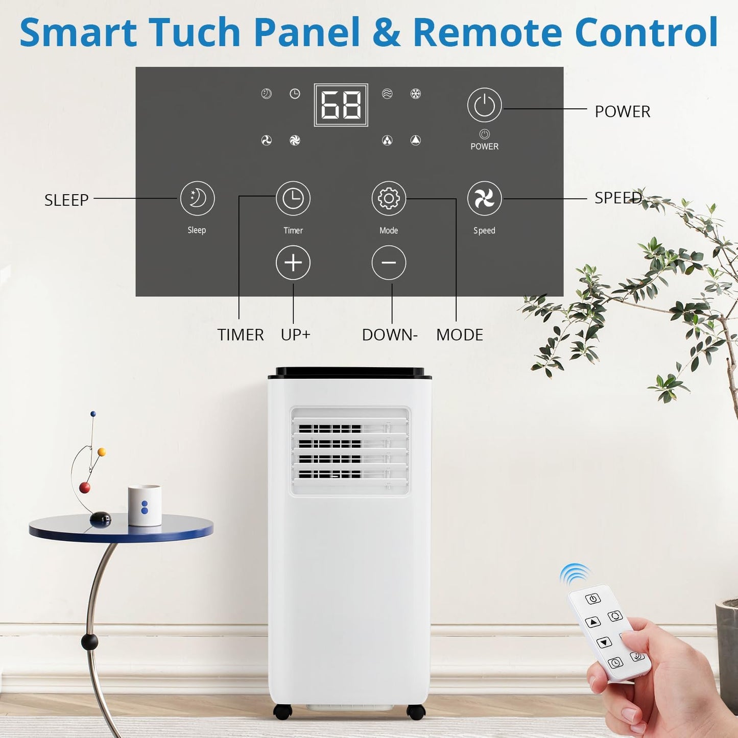 10,000 BTU Portable Air Conditioner – 3-in-1 AC with Dehumidifier & Fan, Quiet Operation, Energy Efficient, Remote Control, Sleep & Timer Modes, Cools up to 451 Sq.Ft, Home, Office, RV, White
