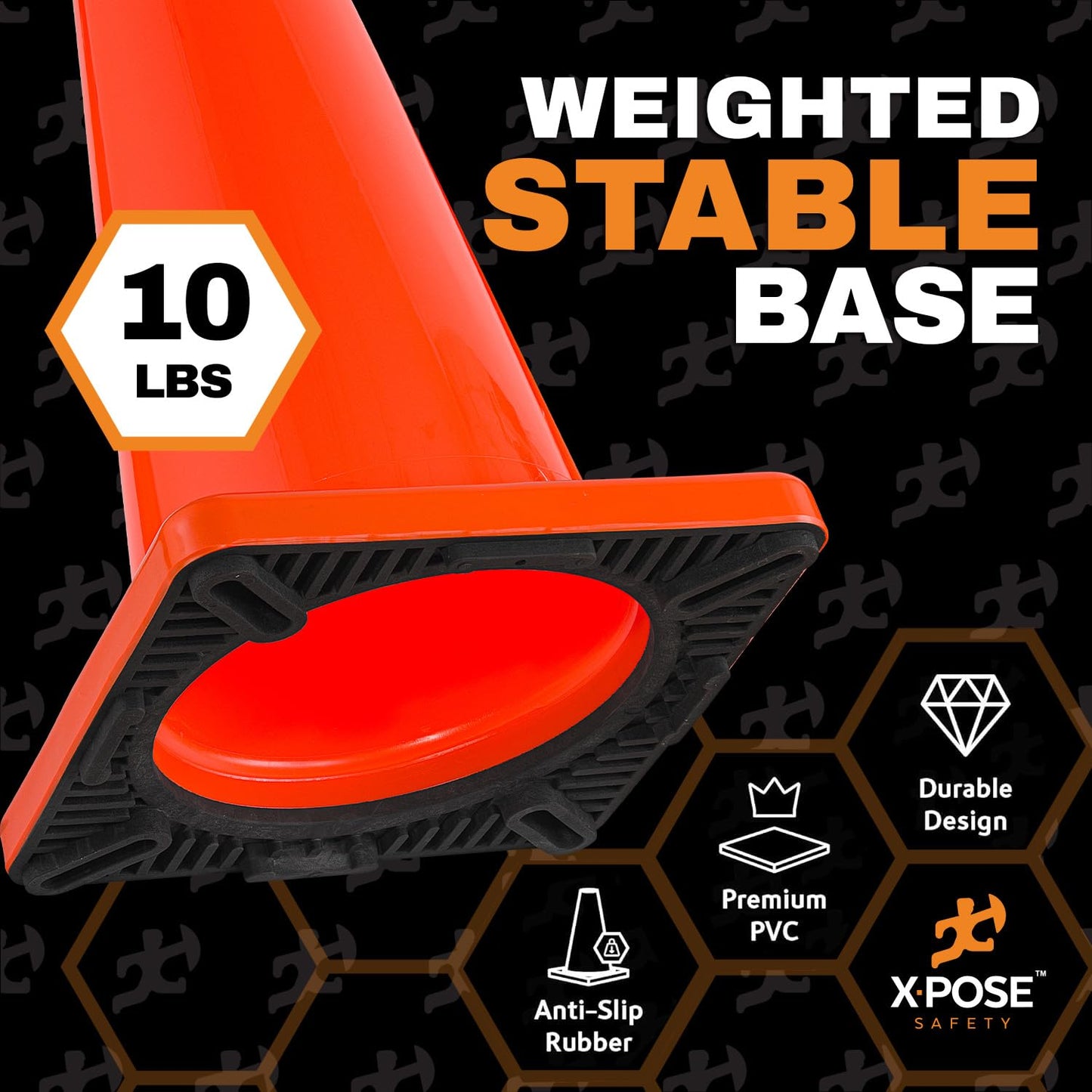Xpose Safety 28 Inch Orange Slim Line Traffic Cones Heavy Duty 10lb with 6" & 4" Collars, 4 Pack Multipurpose PVC Plastic Safety Cone for Parking, Soccer, Caution, Kids & Construction - DOT Approved