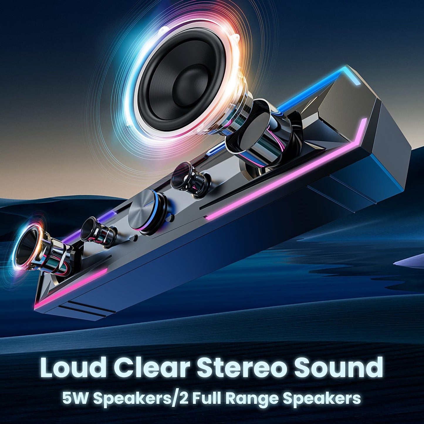 Tylubio Computer Speakers for Pc Desktop with Clear Sound, Flowing LED PC Speaker for Computer Desktop Laptop Monitor