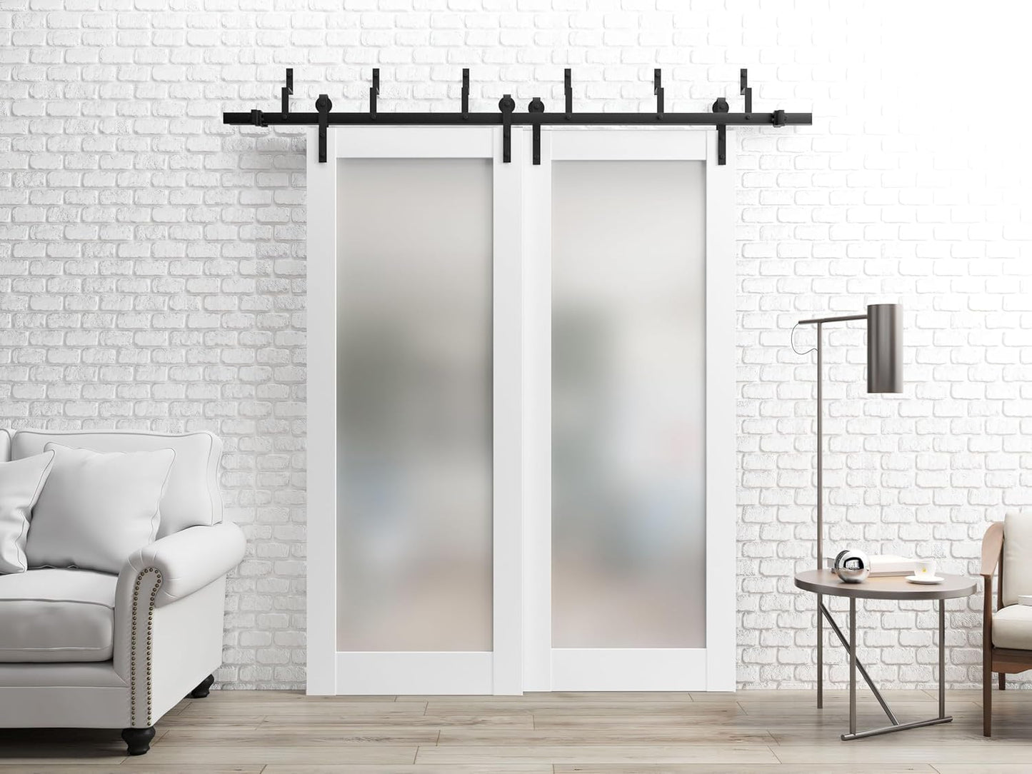 Frosted Lite Glass Door Panel Slab 30 x 80 | Planum 2102 White Silk | Use as Barn Pocket Sliding Closet | Wood Core Interior Door