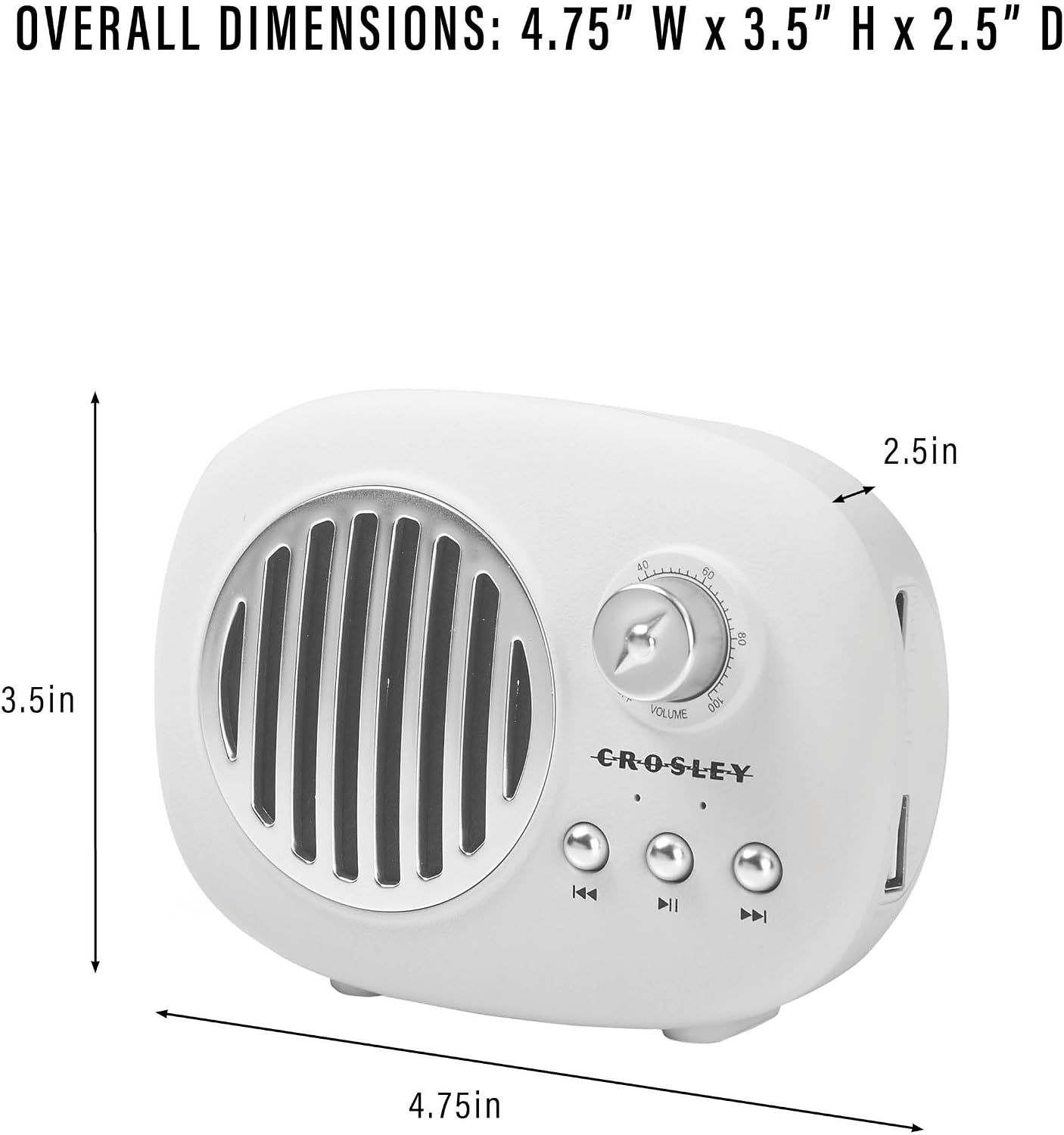 Crosley CR3044A-WH Piper Portable Bluetooth Speaker, White