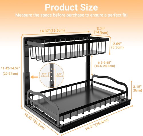 AceMining Under Sink Organizer - 2 Pack L-Shaped 2 Tier Cabinet Storage with Sliding Drawer & Adjustable Height
