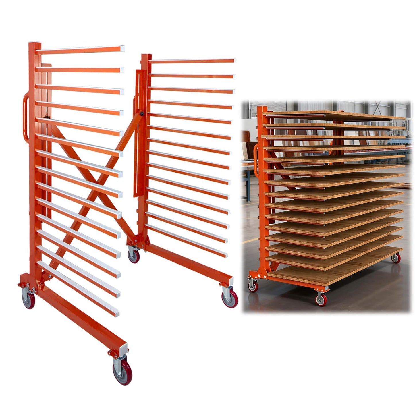 CC LOT Industrial 15-Tier Paint Drying Rack with Wheels, Width Adjustable 12"-58", 110 lbs Per Shelf, Heavy Duty Metal Drying Stand for Cabinet Doors, Factory, Professional Use
