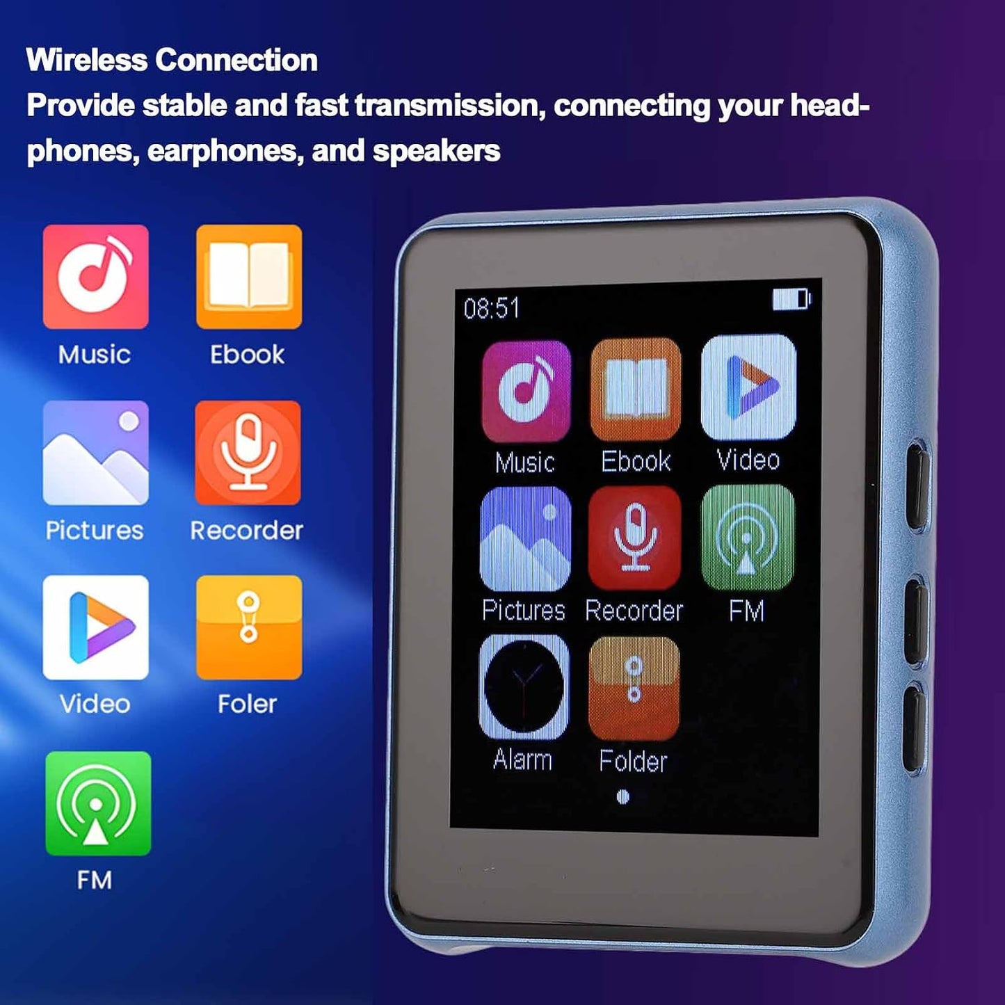 VBESTLIFE MP3 5.0, 2.4inch Mp3 Mp4 Player with Bluetooth Touch Screen Music Player Built in HD Speaker, FM Radio, Voice