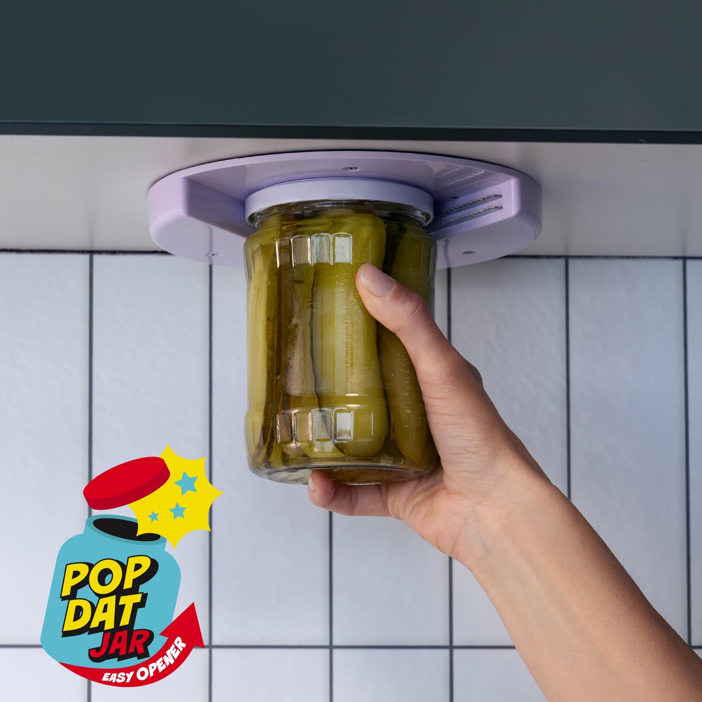 POPDATJAR Under Cabinet Jar Opener - Stainless Steel Lid Opener For Seniors With Arthritis & Weak Hands - Ideal for Any Size Lid - Easy, One-Handed Kitchen Gadgets & Elderly Must Haves