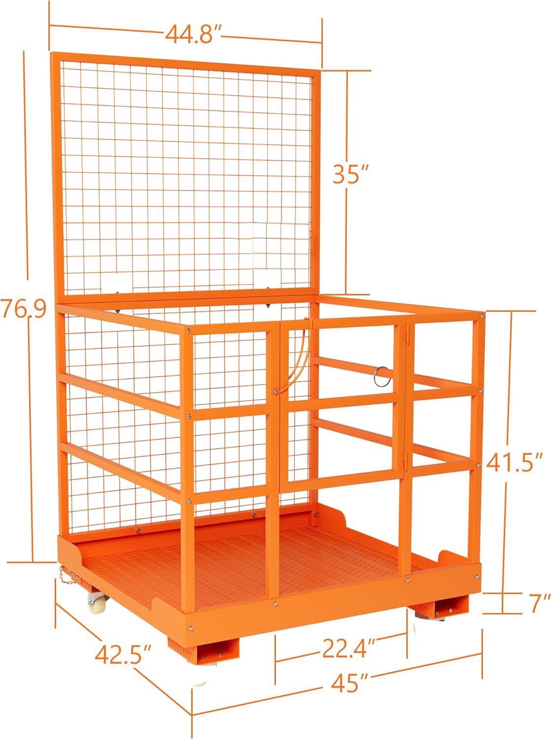 43"x45" Collapsible Forklift Safety Cage, 1800LBS 2-Man Forklift Man Basket Work Platform with Safety Harness & Lock, Forklifts Aerial Lift Basket for Lifting Loader