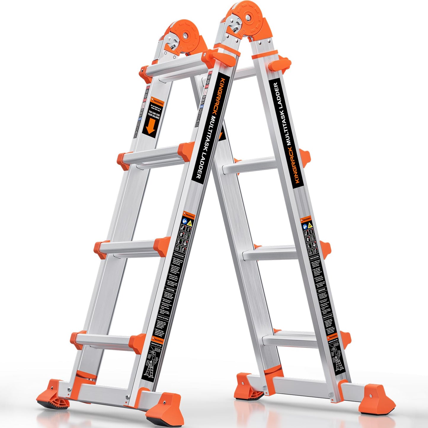 KINGRACK Ladder, A Frame 4 Step Extension Ladder, 11.4 Ft Anti-Slip Multi Position Ladder with Stabilizer Bar, 330 lbs Security Load Telescoping Aluminum Ladders for Stairs Home Outdoor Roof Work