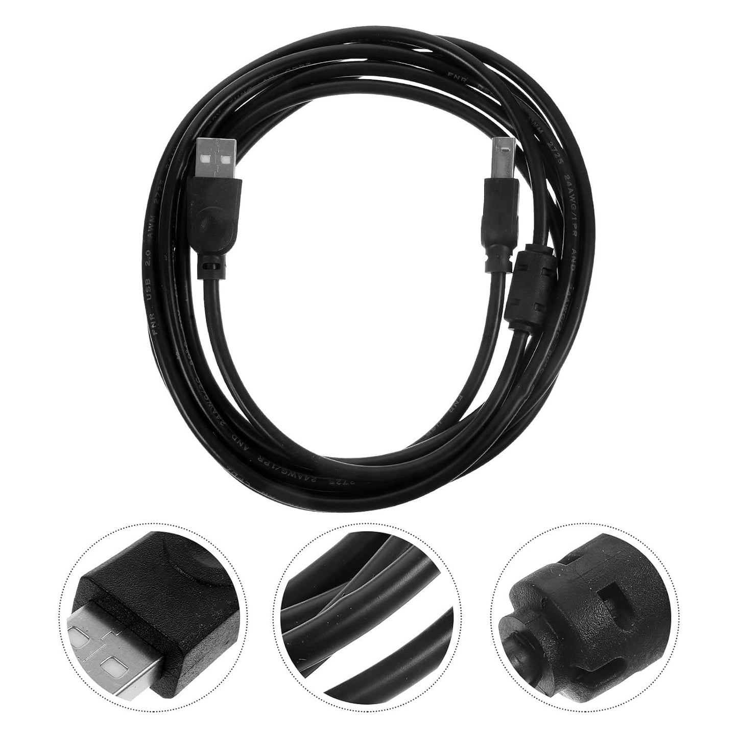 2.0 3M KALLORY USB Printer Cable Black for Home Office Copier Scanner Replacement USB Cable Printing Machine Accessory