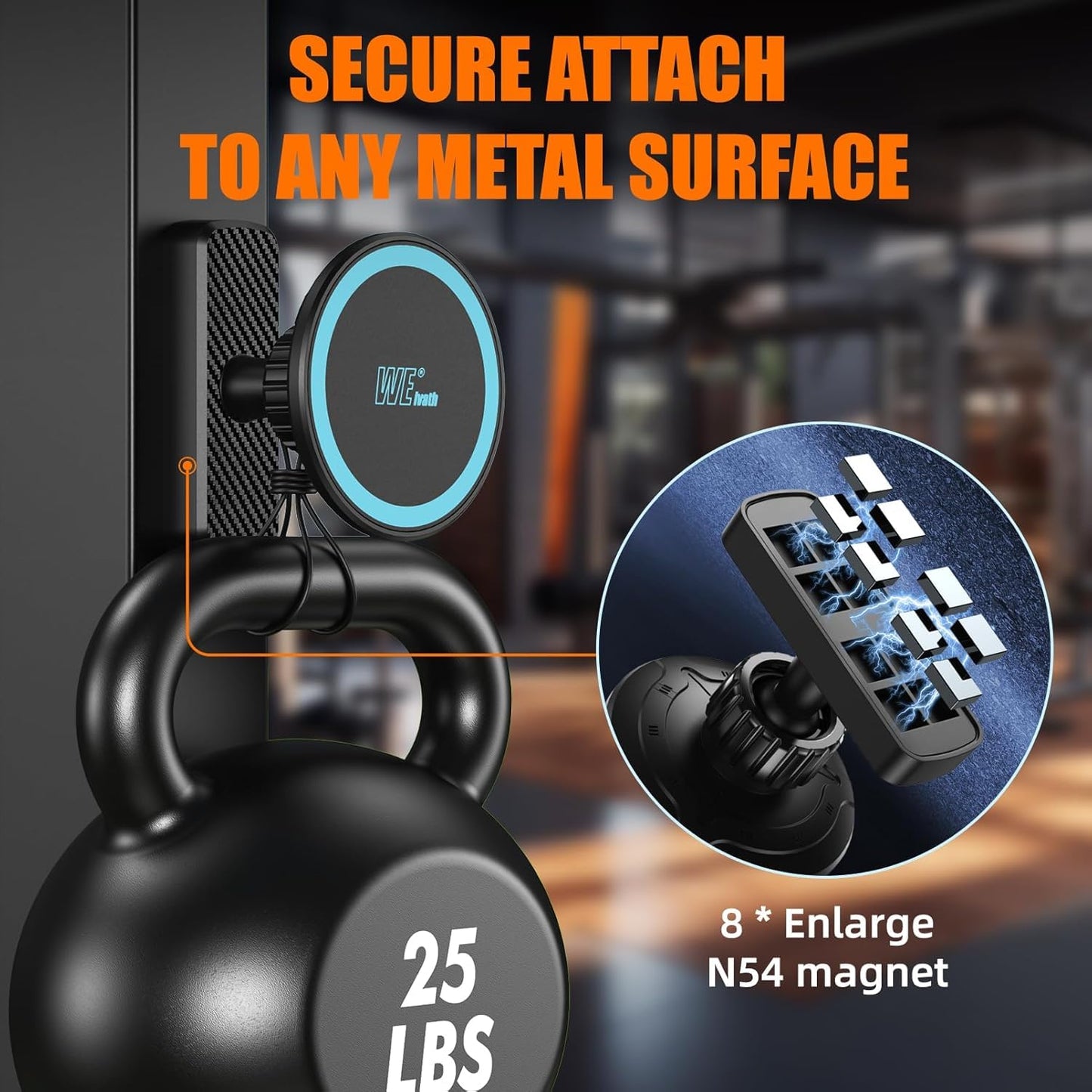 welvath Dual Magnetic Phone Holder for Gym, Workout, Kitchen or Any Metal Surface, Magnet Base Mount & Power Magnet Phone Mount for MagSafe iPhone 17 16 15 14 13 12 Series