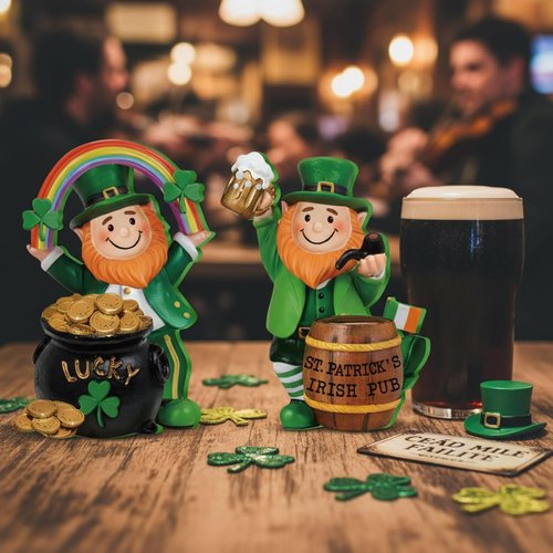Jetec St. Patrick's Day Leprechaun Figurines - 5" Wooden Table Sign Centerpieces for Irish Home Decor