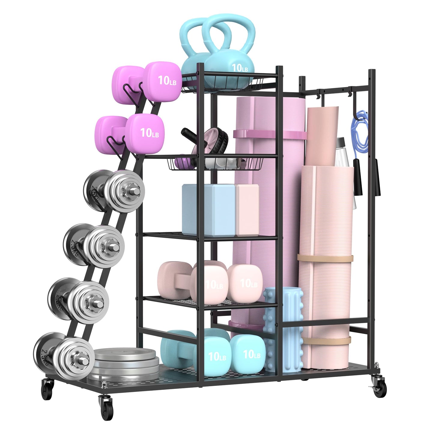 PLKOW Weight Rack for Dumbbells, Home Gym Storage for Dumbbells Yoga Mat Kettlebells and Gym Equipment, Golf Bag Organizer Dumbbell Rack for Garage, Home Gym