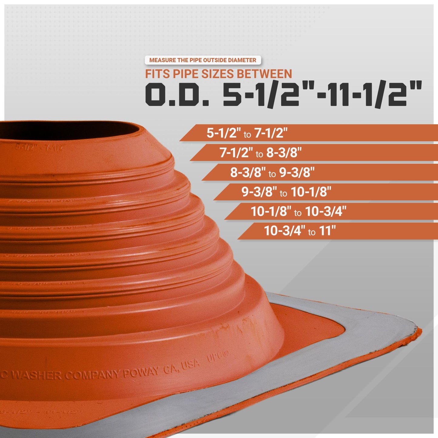 Fasteners Plus #7 Square Silicone Metal Roof Pipe Flashing Boot with Complete Install Kit (Made in USA), Fits 5-1/2” - 11-1/2” Pipe OD, Red