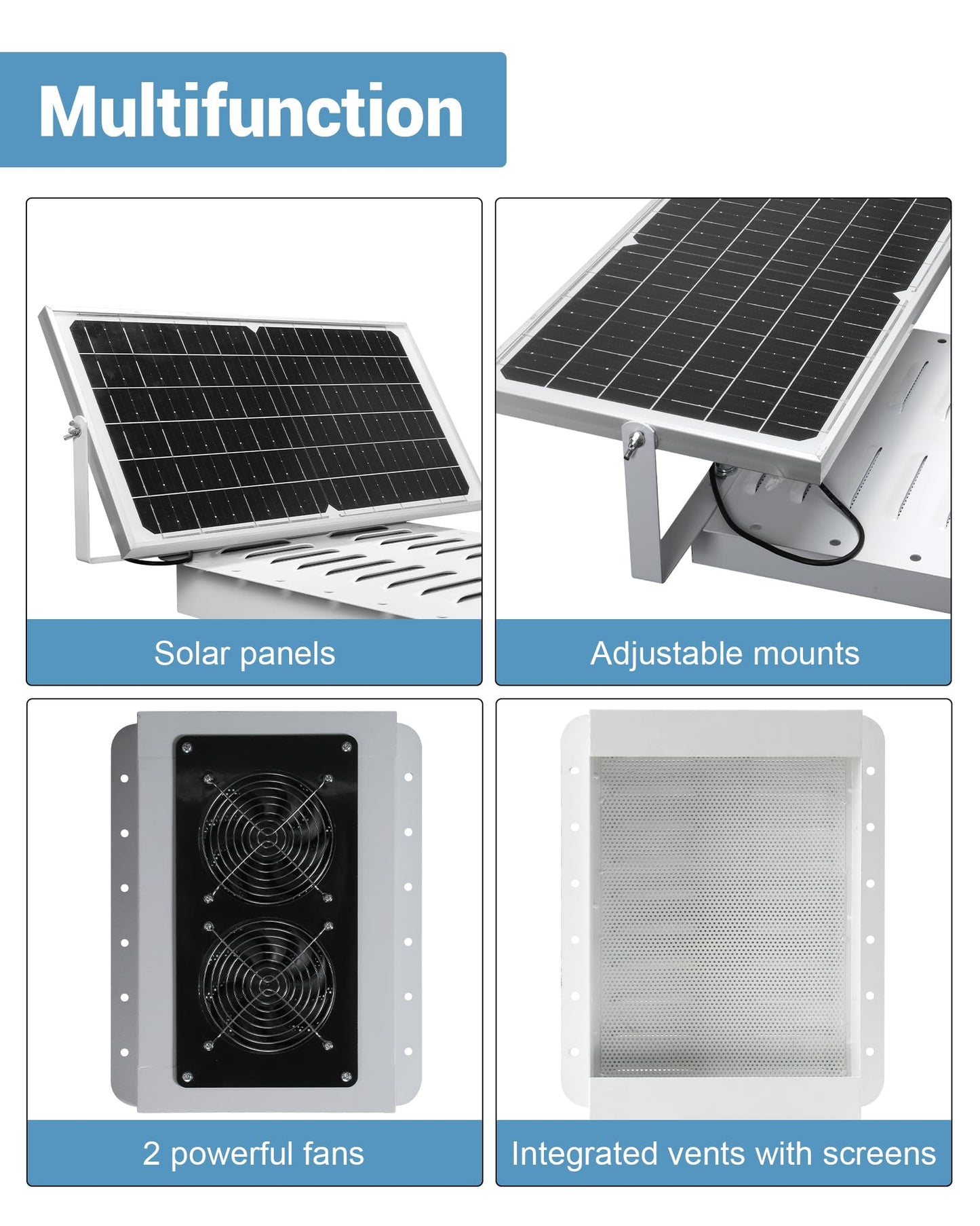Shipping Container Solar Vent Kit, 2 Fan Solar Ventilator Kit with 15W Foldable Panel, Rain and Hail Proof, Prevent Condensation and Overheating in Container Homes, Shipping Containers (1Pcs)