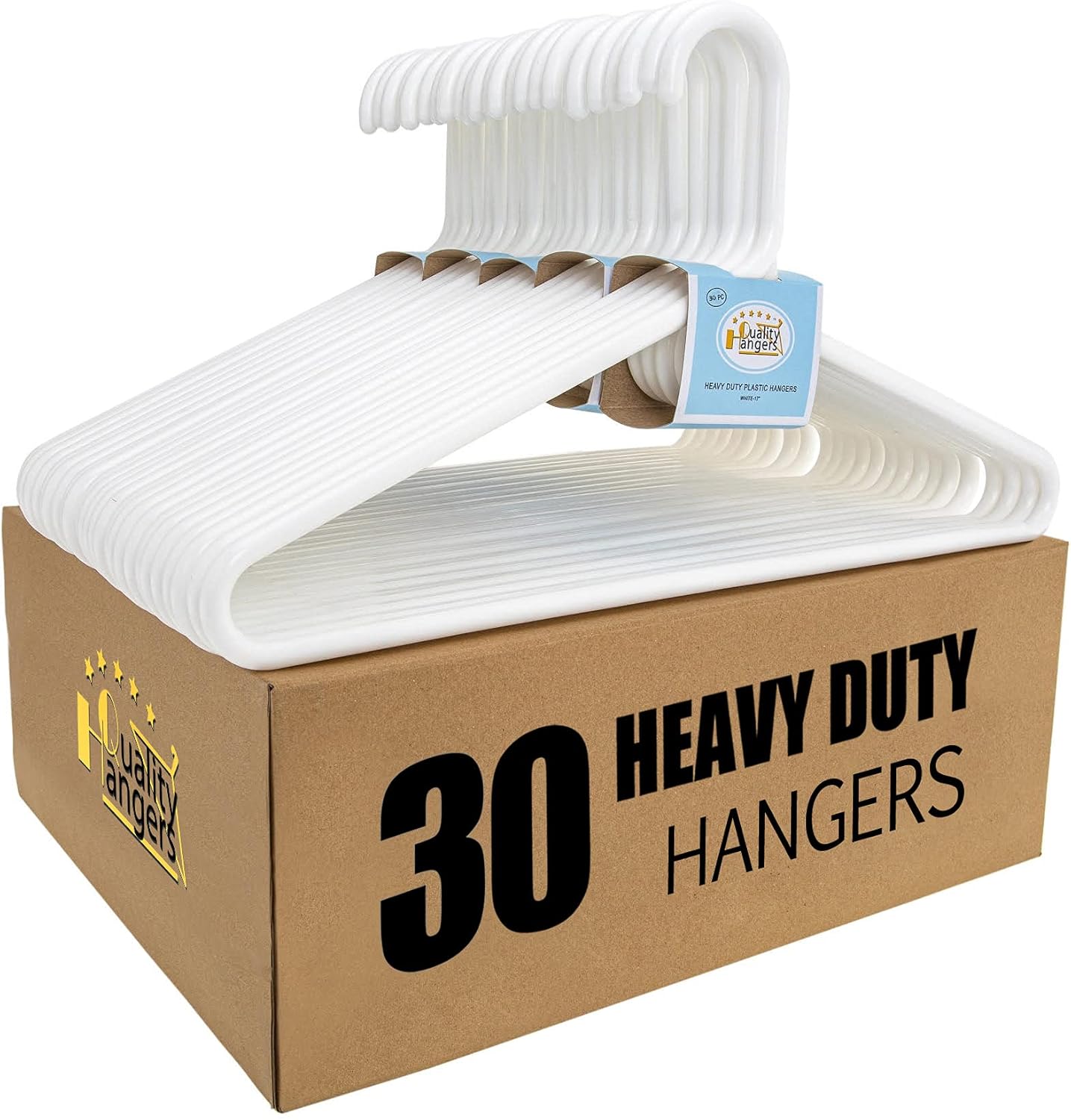 Quality White Plastic Hangers - Super Heavy Duty 30-Pack for Clothes & Accessories | Thick Standard Closet Hangers (White)
