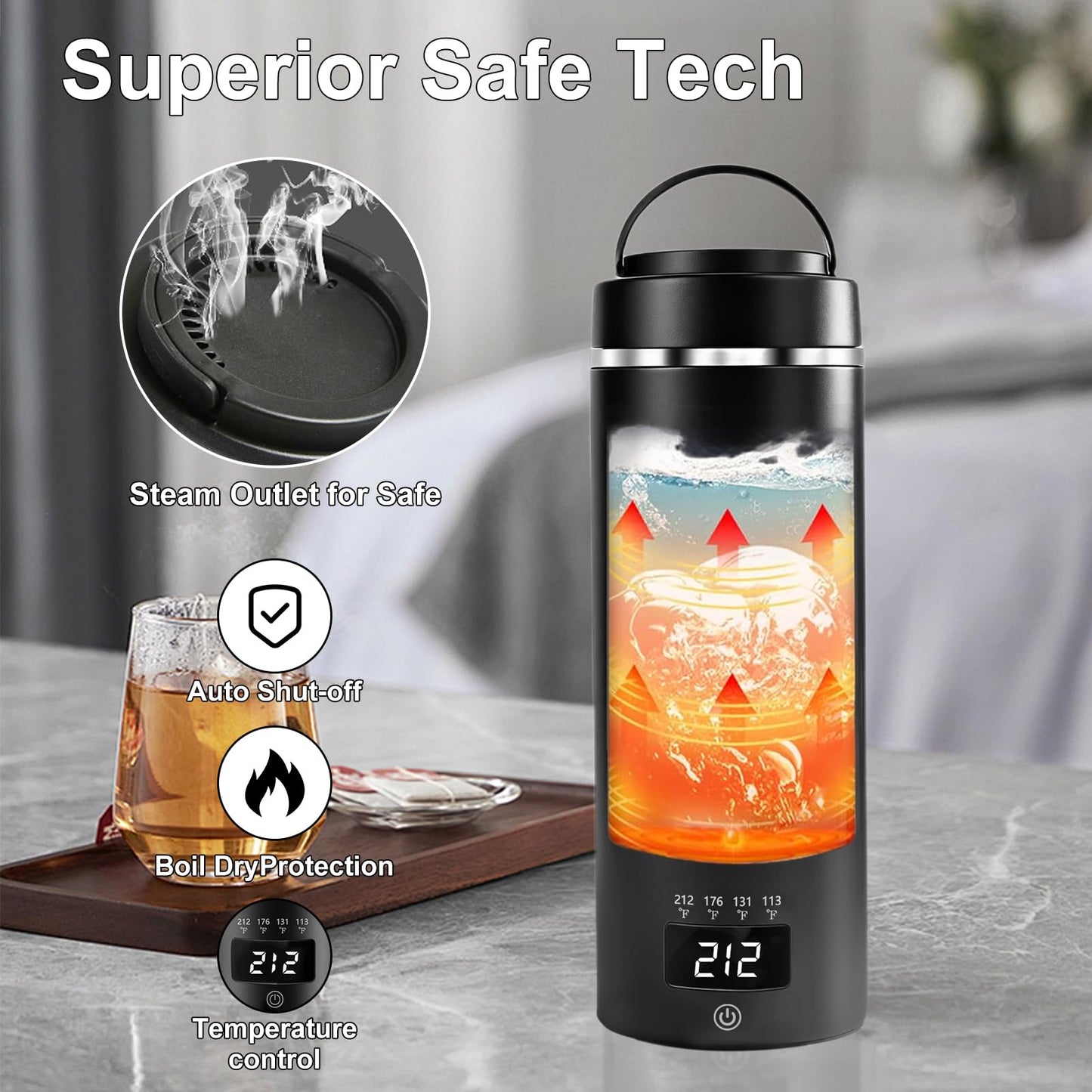 Travel Kettle, Portable Electric Kettle with 4 Temperature Controls, 304 Stainless Steel with Auto Shut-off, Black(120V)