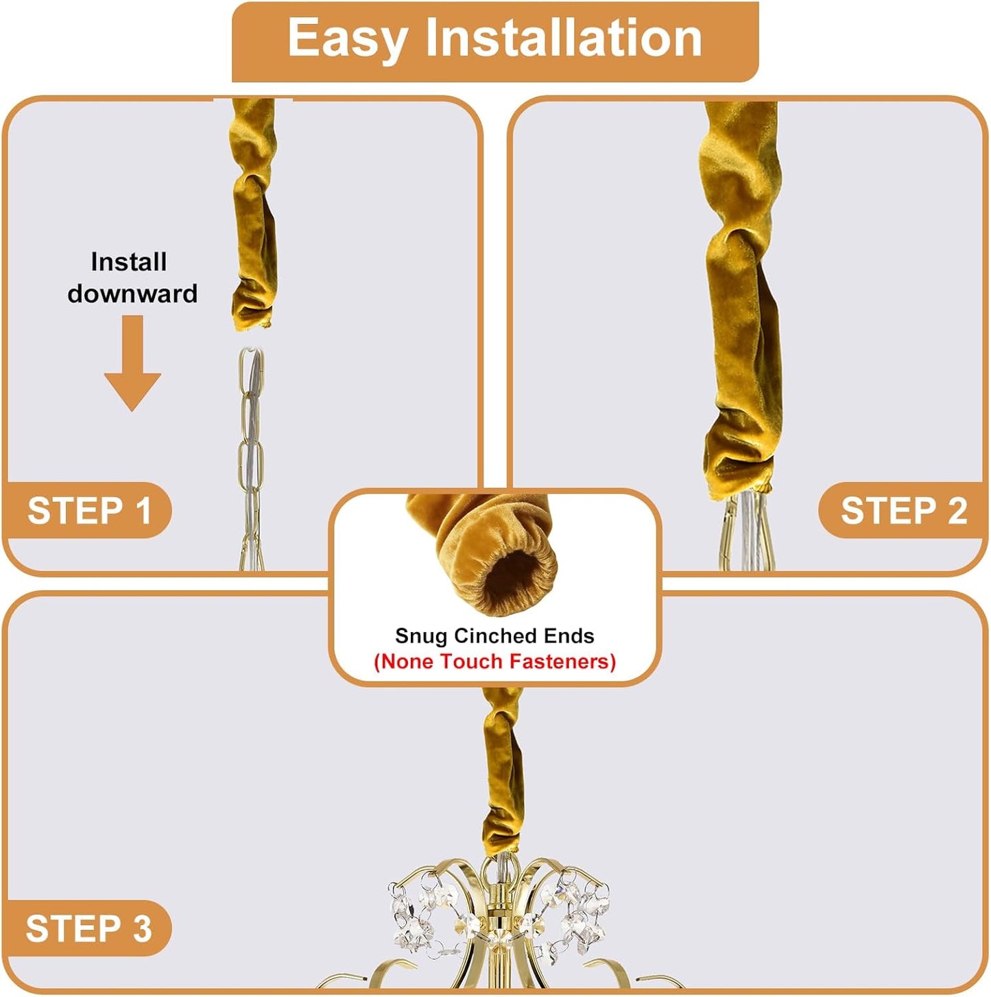 Antique House 2 Pack 70.8 inches Chandelier Chain Covers Gold Cable Covers Brushed Polyester Fabric Chain Sleeve