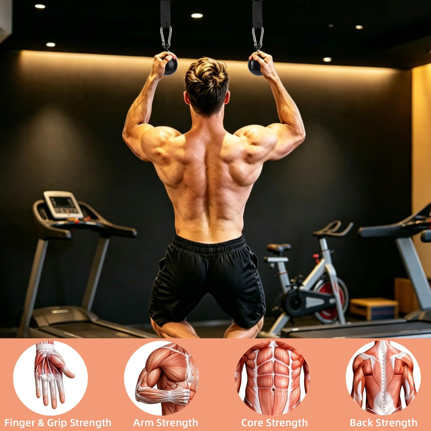Solid Non-Slip Iron Cannonball Grips, 70 mm Pull Up Balls with 3 Length Hanging Straps and Carabiners, Grip Strength Trainer for Pull-Up Bar, Dead Hangs, Forearm and Hand Training Home & Gym Gear