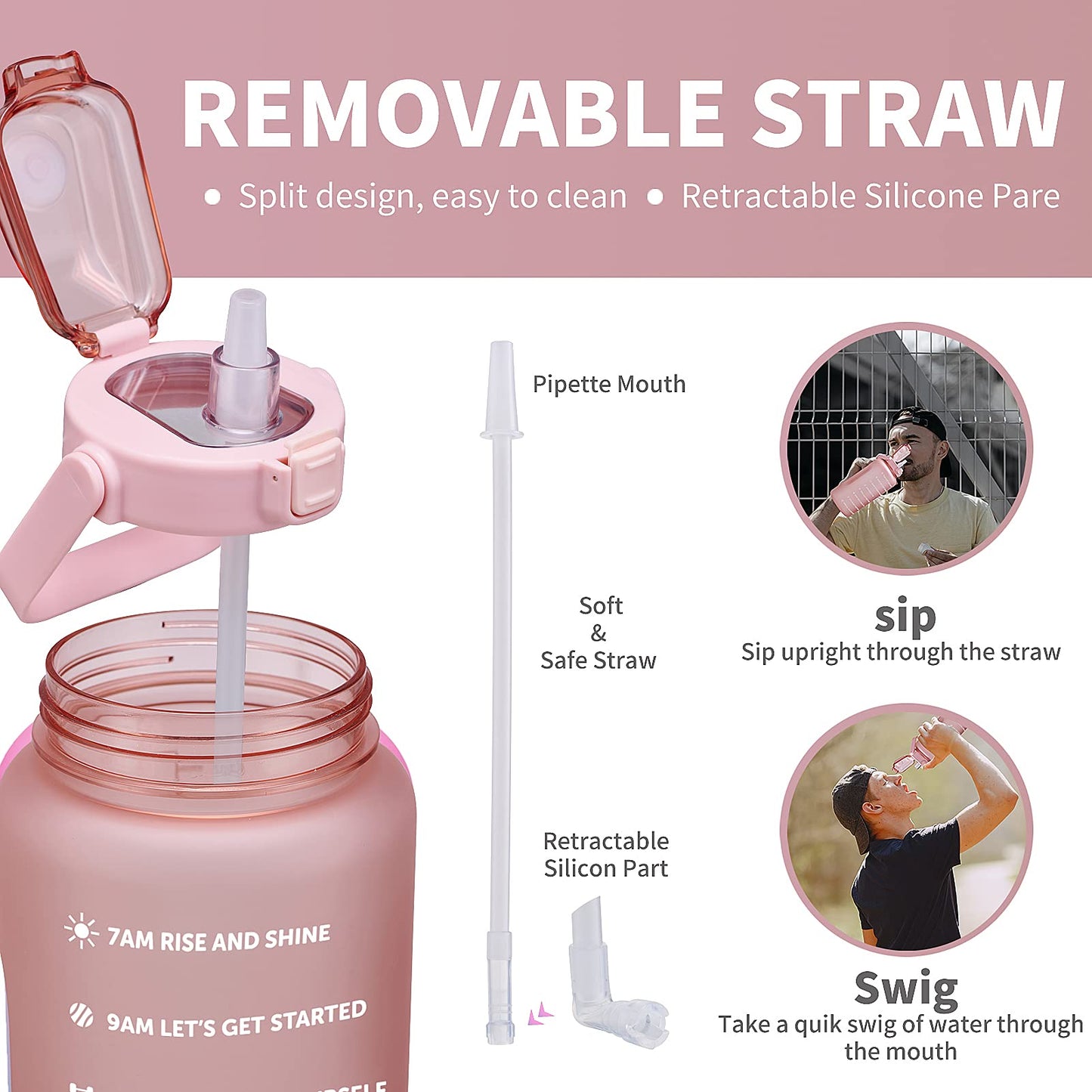 ST-YIBEN 64oz Large Motivational Water Bottle with Time Marker,Leakproof & BPA Free Half Gallon Big Water Bottle with Straw & Handle Tritan Frosted Water Jug for Women Men to Fitness,Gym,Sports